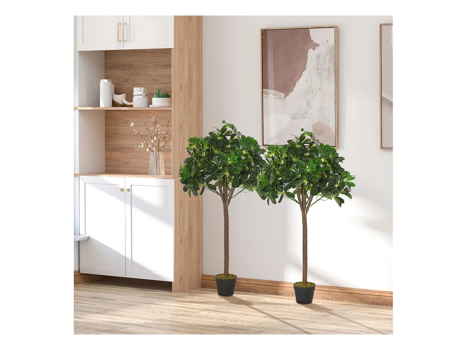 Lauriers artificiels topiaires 1,20H m - lot de 2 lauriers boules artificiels - 741 feuilles réalistes par pied - tronc liane - pot inclus noir vert