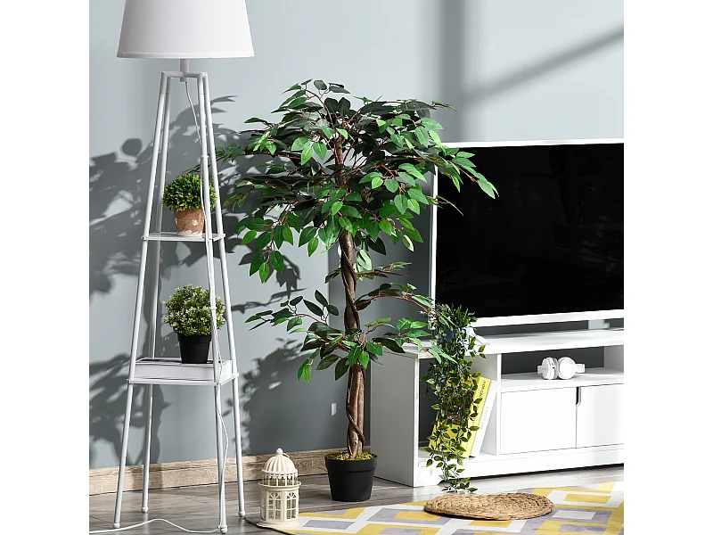 Arbre artificiel plante artificiel ficus hauteur 1,2 m tronc branches liane lichen feuilles grand réalisme pot inclus