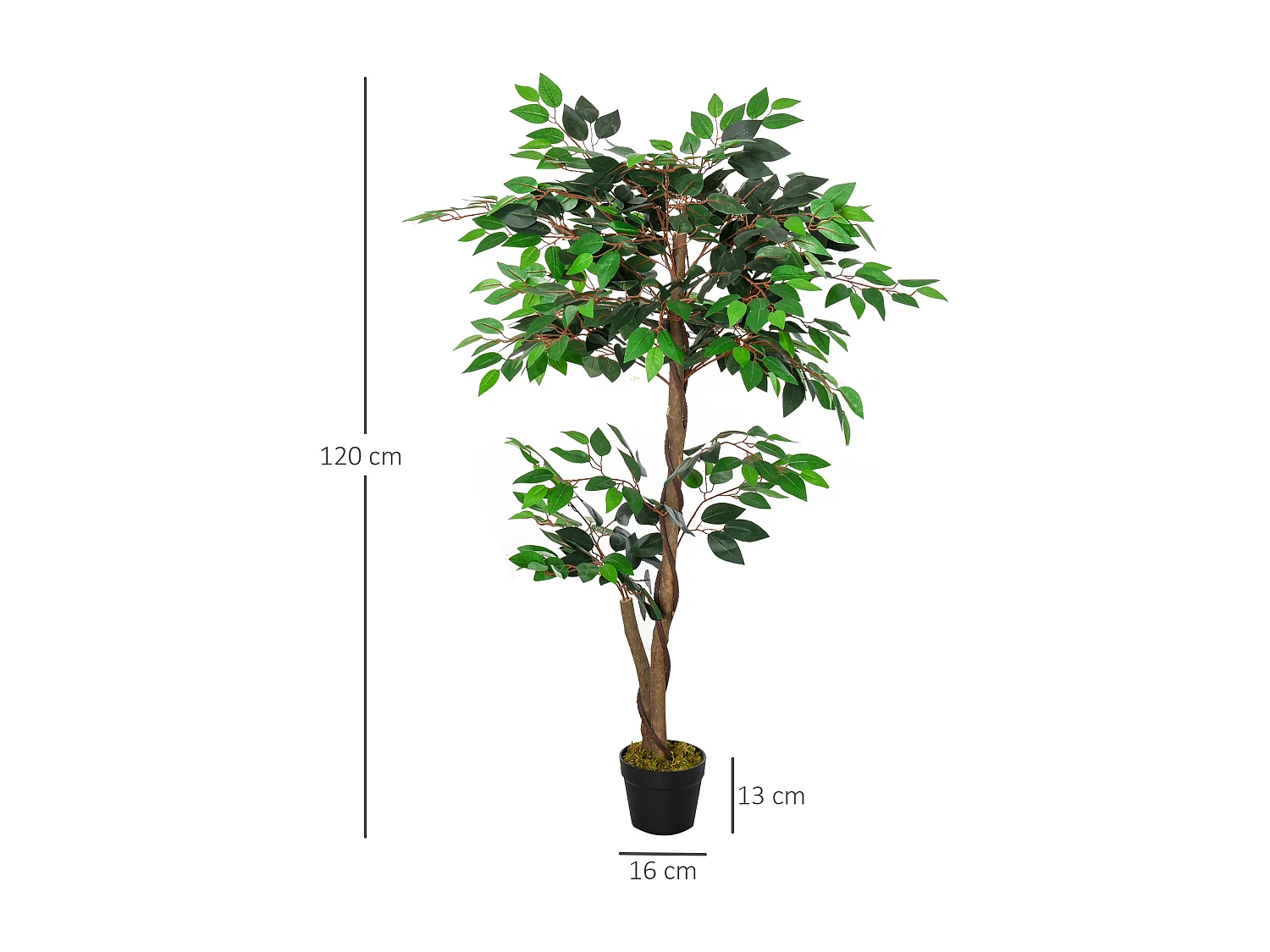Arbre artificiel plante artificiel ficus hauteur 1,2 m tronc branches liane lichen feuilles grand réalisme pot inclus
