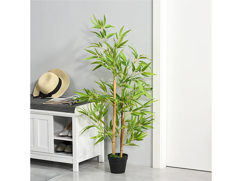 Outsunny Bambou artificiel hauteur 1,2 m 369 feuilles denses réalistes pot inclus noir avec lichen vert