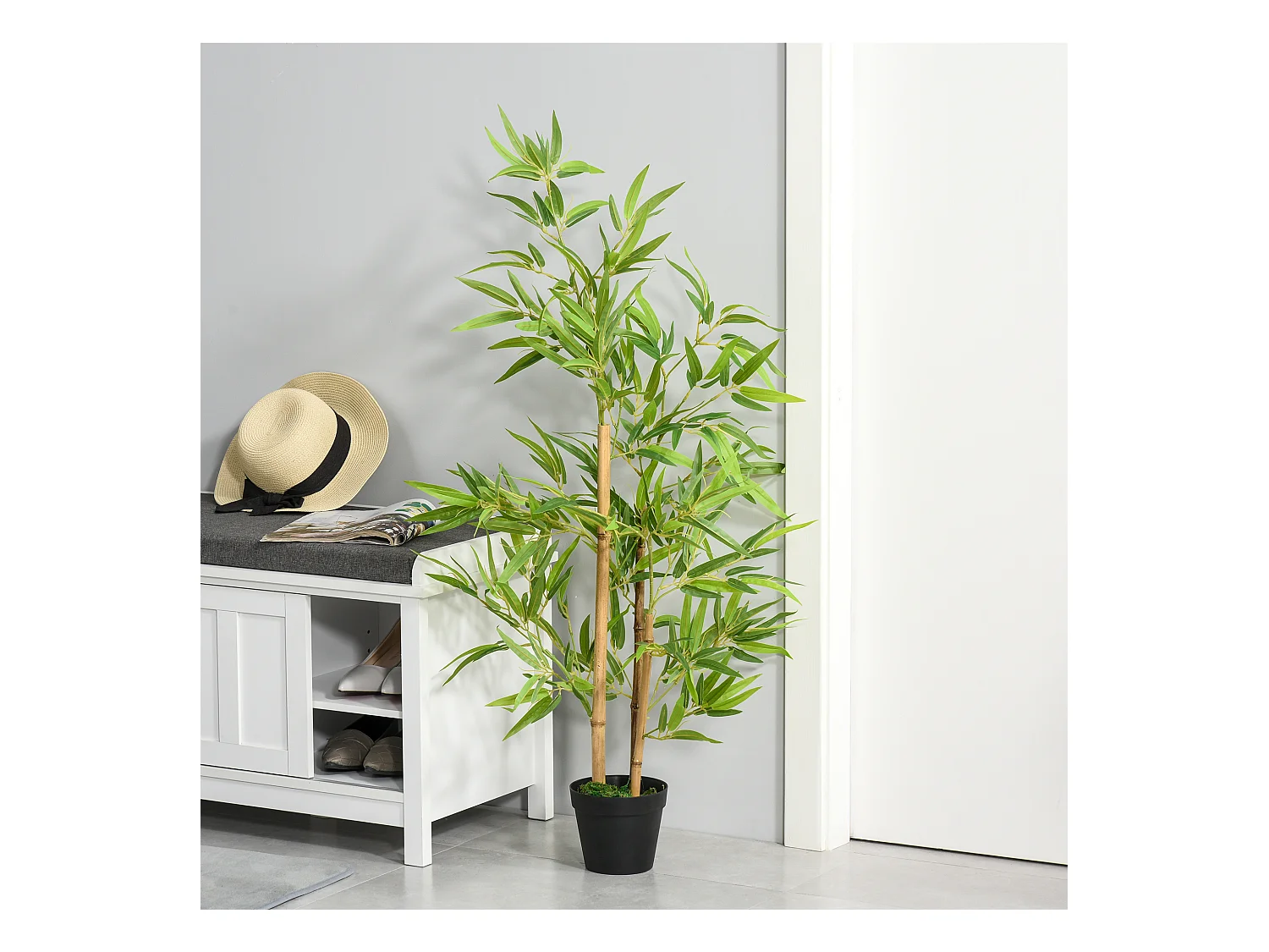 Outsunny Bambou artificiel hauteur 1,2 m 369 feuilles denses réalistes pot inclus noir avec lichen vert