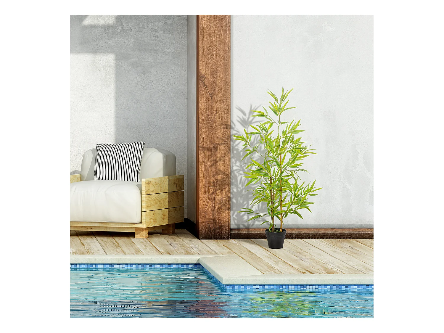 Outsunny Bambou artificiel hauteur 1,2 m 369 feuilles denses réalistes pot inclus noir avec lichen vert