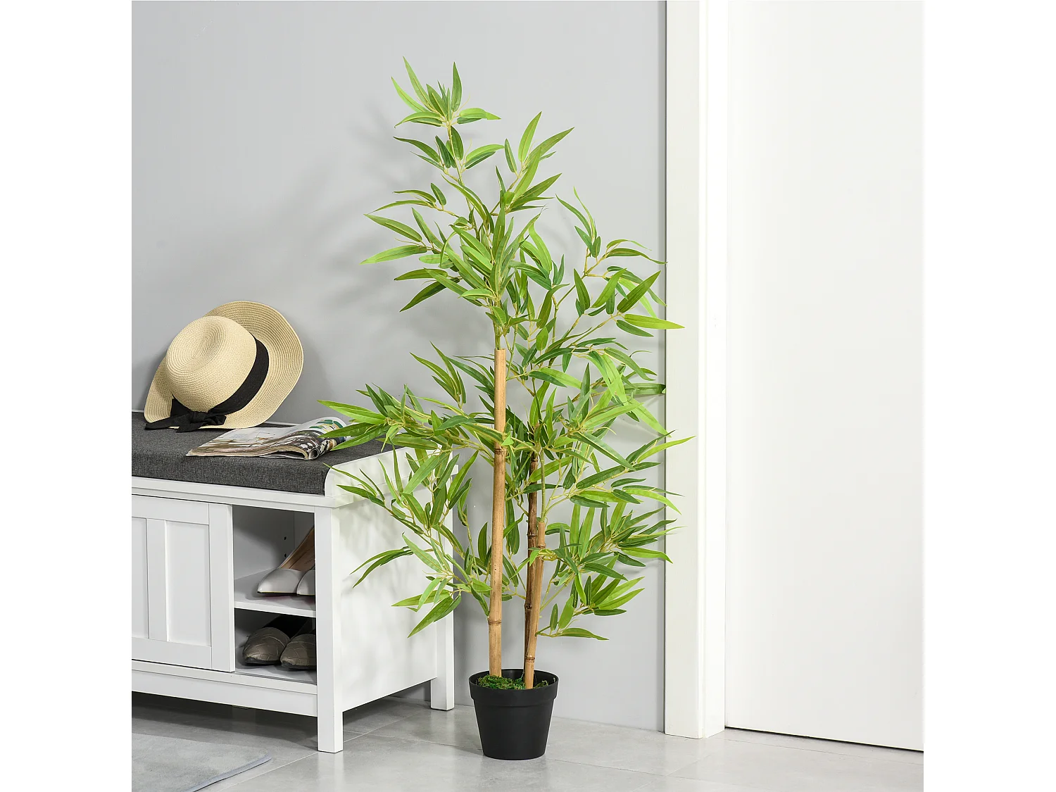 Outsunny Bambou artificiel hauteur 1,2 m 369 feuilles denses réalistes pot inclus noir avec lichen vert