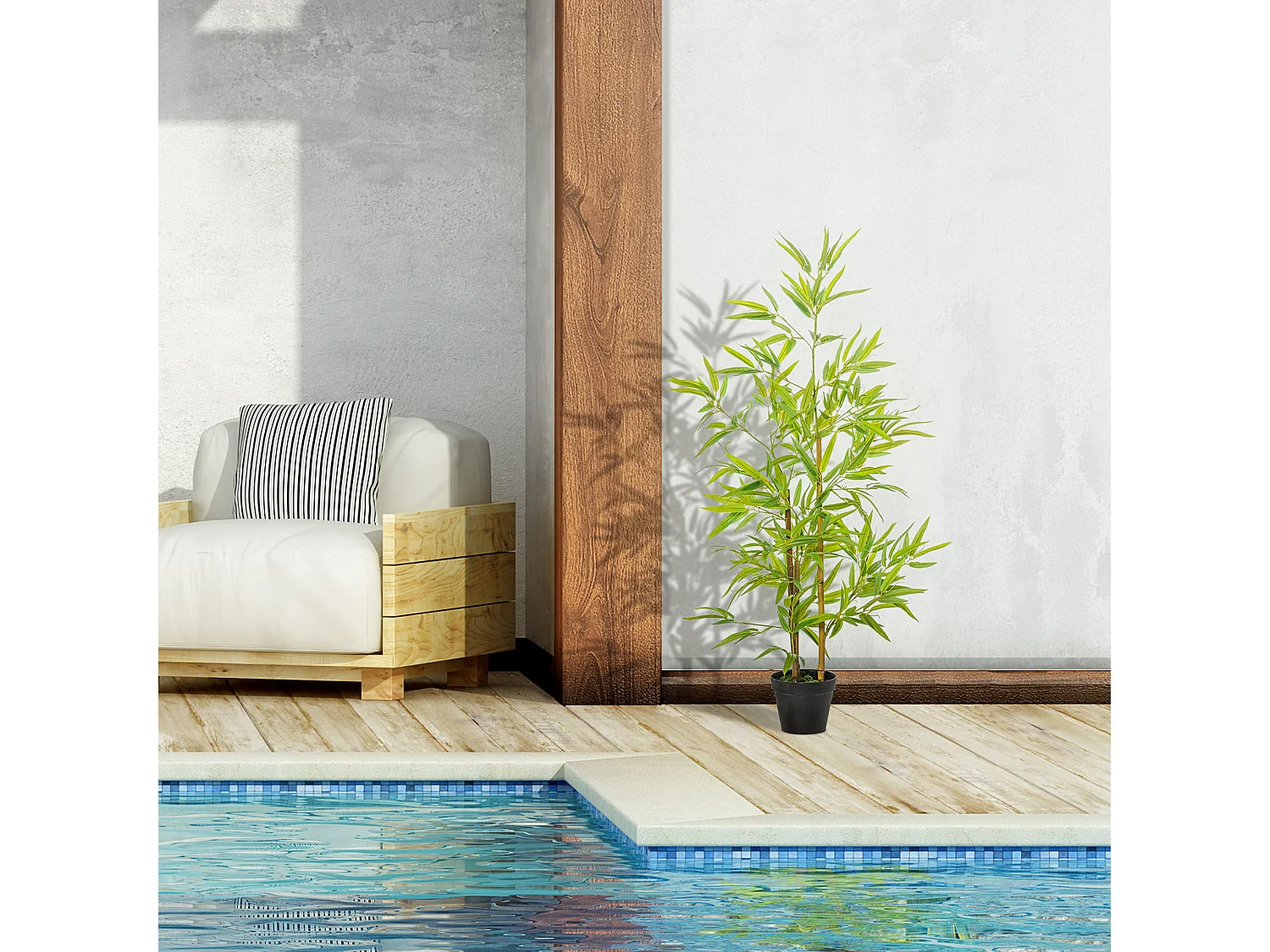 Outsunny Bambou artificiel hauteur 1,2 m 369 feuilles denses réalistes pot inclus noir avec lichen vert