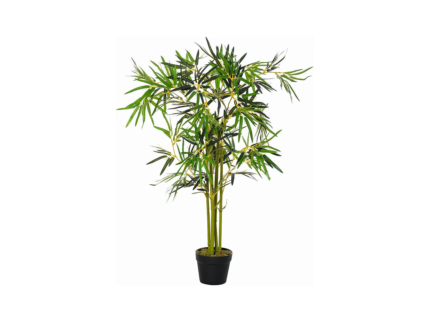 Bambou artificiel hauteur 1,2 m 552 feuilles denses réalistes pot inclus noir avec lichen vert