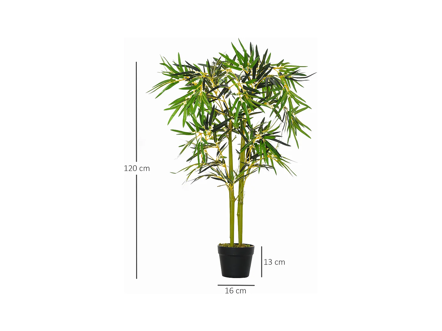 Bambou artificiel hauteur 1,2 m 552 feuilles denses réalistes pot inclus noir avec lichen vert