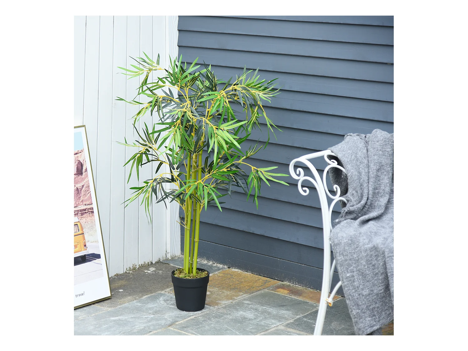 Bambou artificiel hauteur 1,2 m 552 feuilles denses réalistes pot inclus noir avec lichen vert