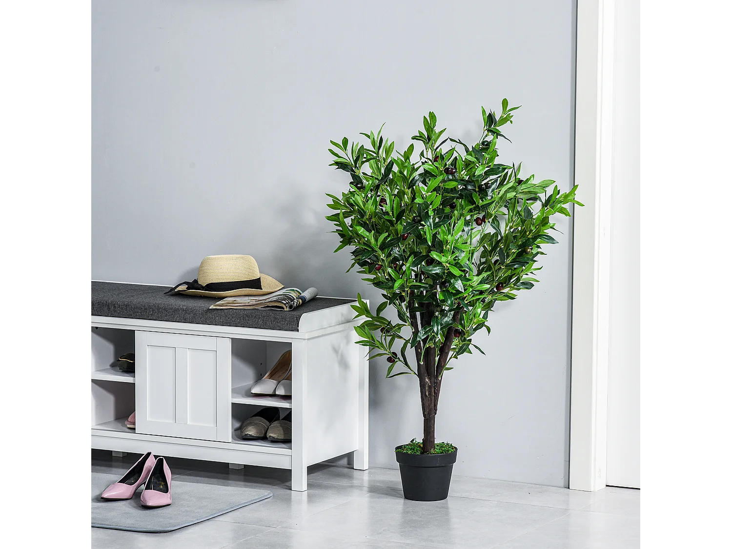 Outsunny Arbre artificiel olivier plante artificiel hauteur 1,2 m tronc branches lichen feuilles grand réalisme pot inclus