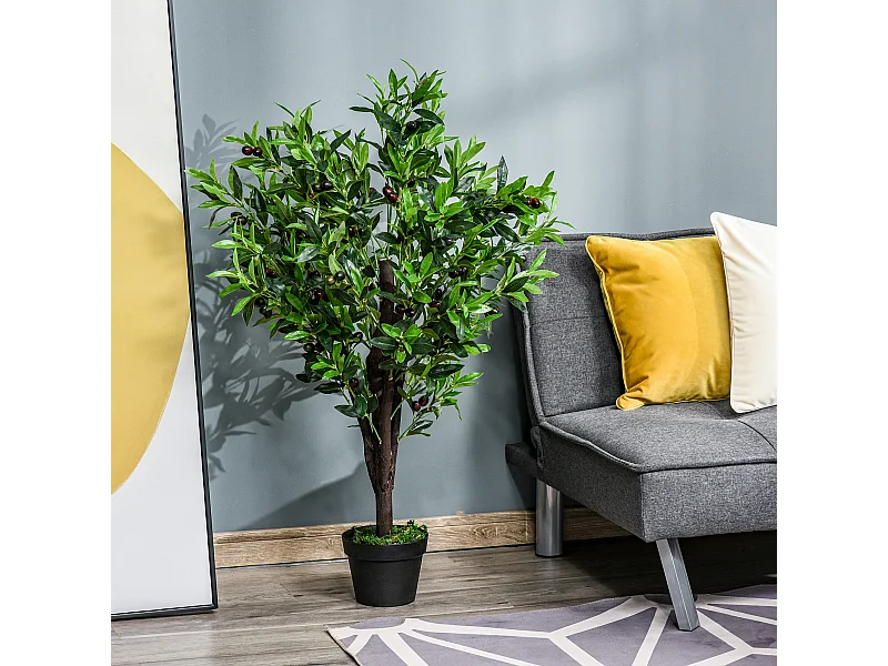 Outsunny Arbre artificiel olivier plante artificiel hauteur 1,2 m tronc branches lichen feuilles grand réalisme pot inclus