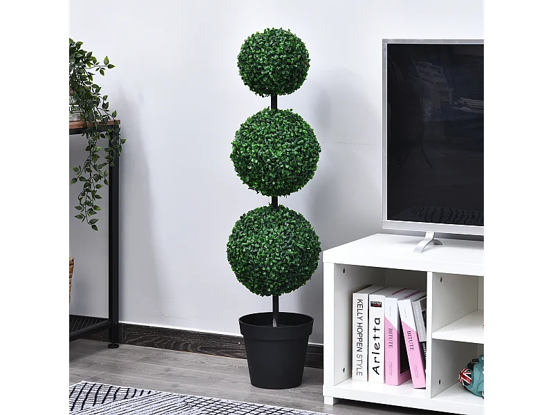 Buis artificiel topiaire artificielle en forme de boules dim. Ø 30 x 112H cm vert