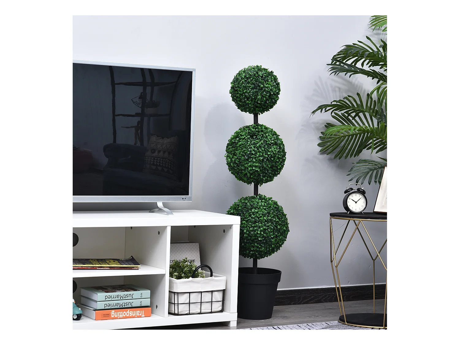 Buis artificiel topiaire artificielle en forme de boules dim. Ø 30 x 112H cm vert