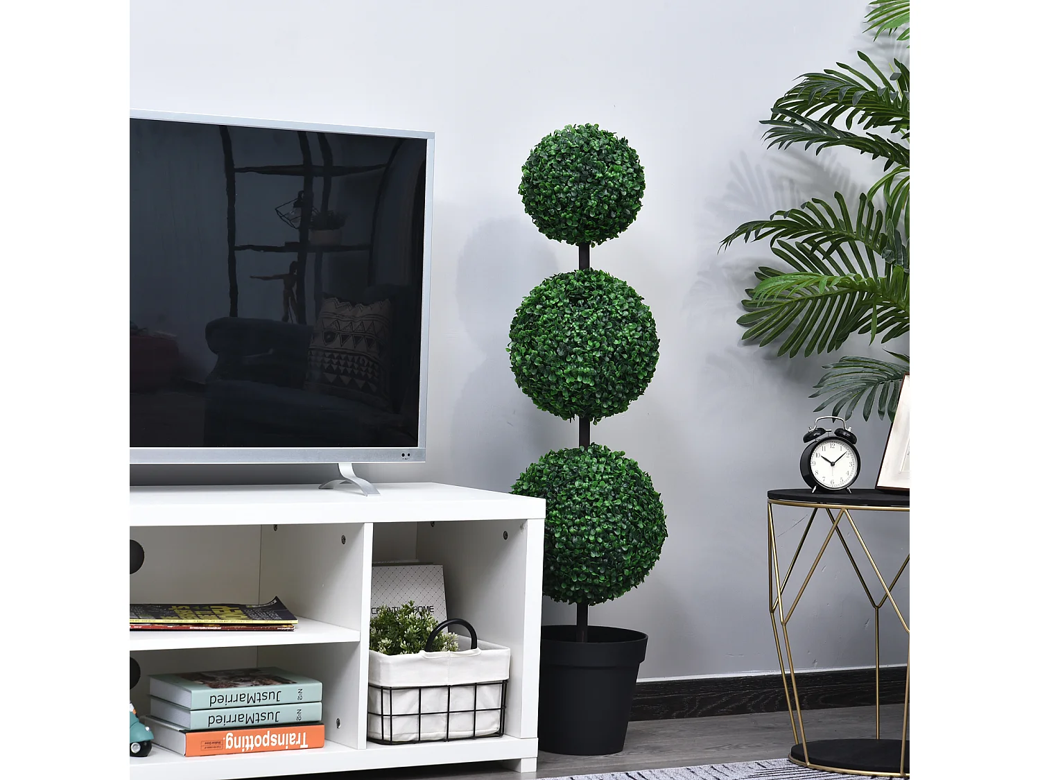 Buis artificiel topiaire artificielle en forme de boules dim. Ø 30 x 112H cm vert