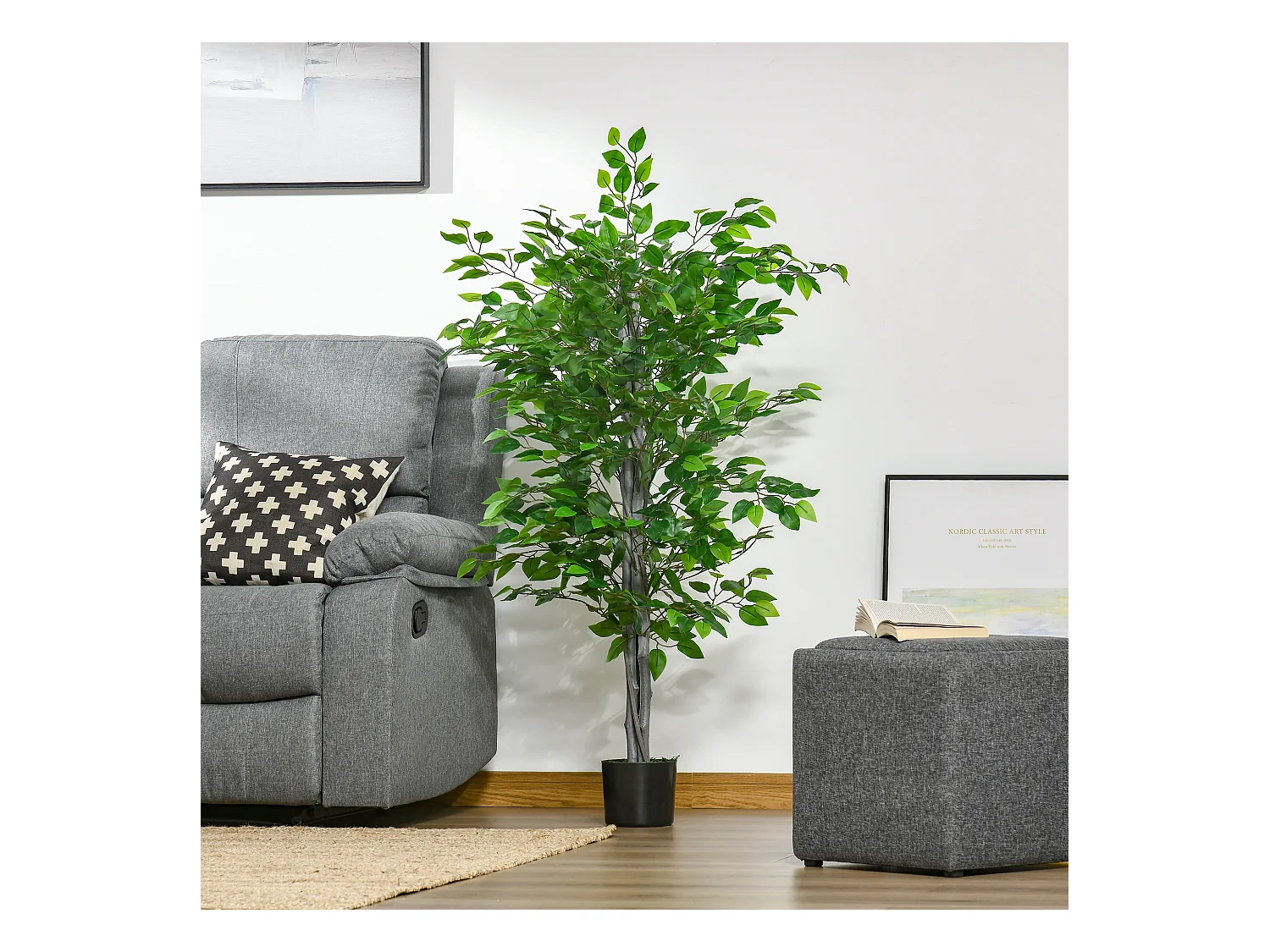 HOMCOM Arbre artificiel plante artificielle ficus H.1,35 m tronc branches liane lichen feuilles grand réalisme pot inclus