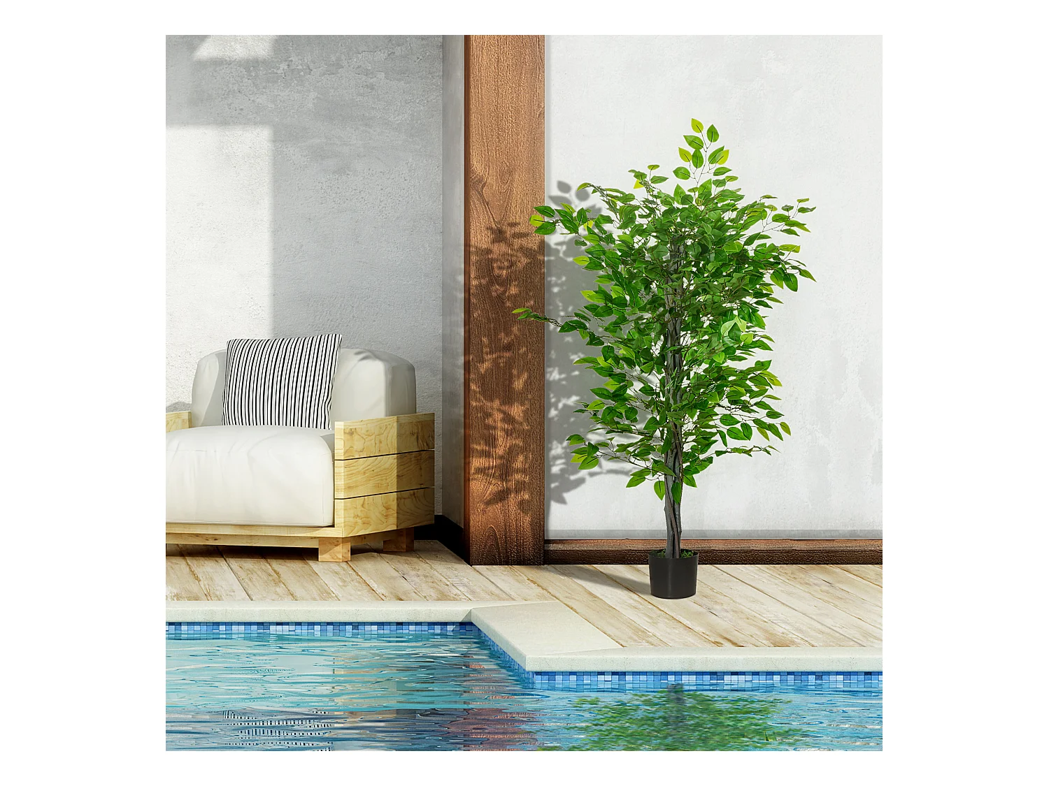 HOMCOM Arbre artificiel plante artificielle ficus H.1,35 m tronc branches liane lichen feuilles grand réalisme pot inclus
