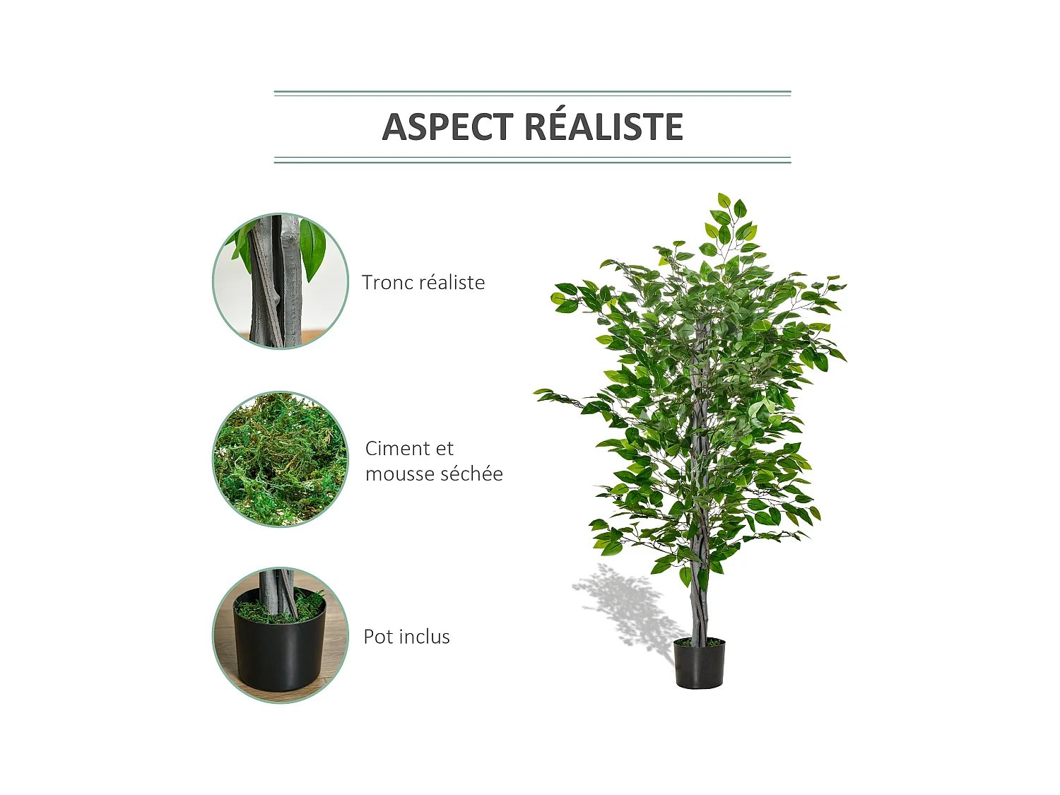 HOMCOM Arbre artificiel plante artificielle ficus H.1,35 m tronc branches liane lichen feuilles grand réalisme pot inclus