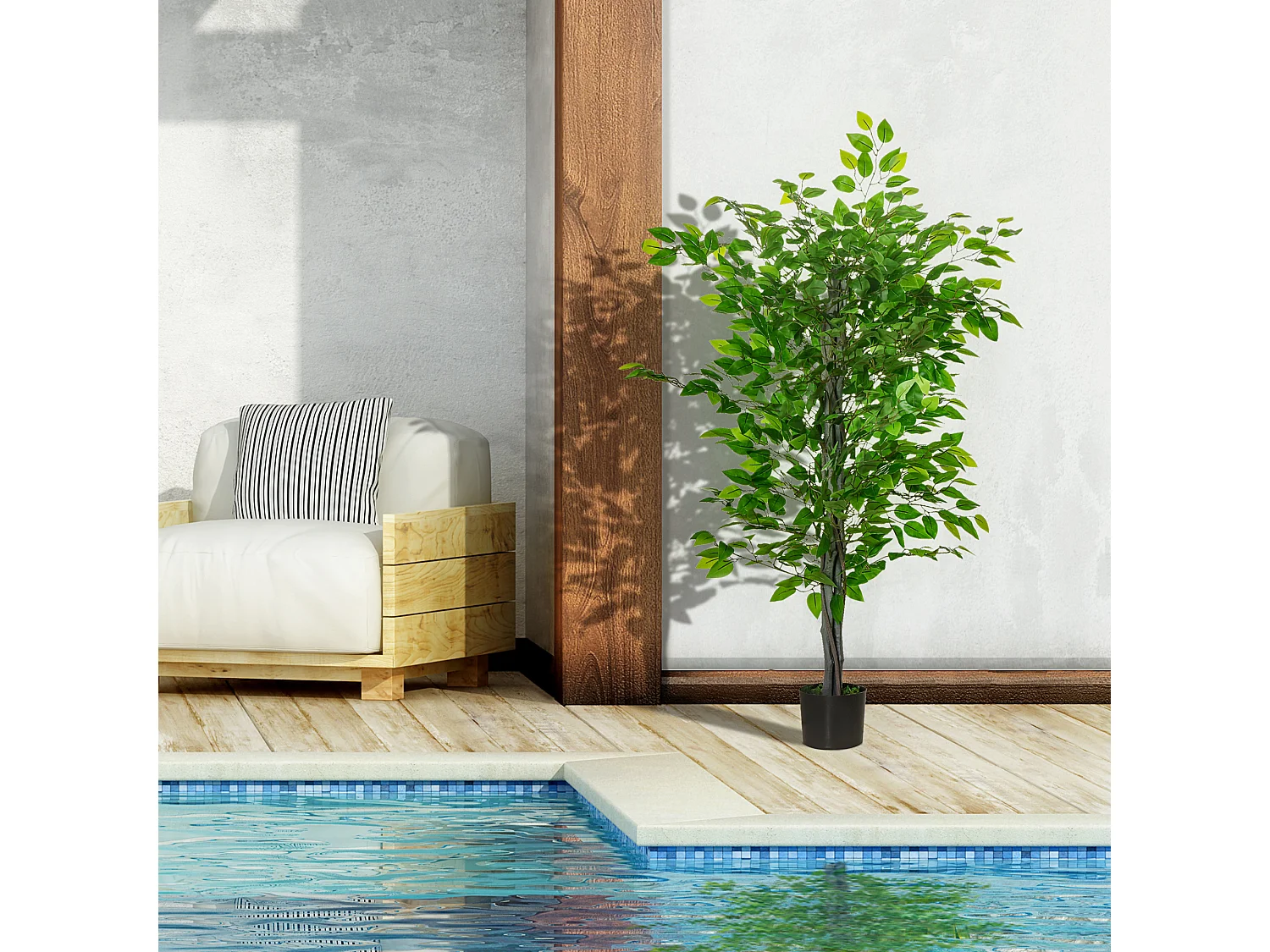 HOMCOM Arbre artificiel plante artificielle ficus H.1,35 m tronc branches liane lichen feuilles grand réalisme pot inclus