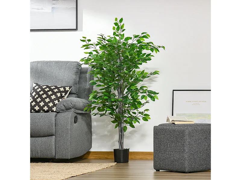 HOMCOM Arbre artificiel plante artificielle ficus H.1,35 m tronc branches liane lichen feuilles grand réalisme pot inclus
