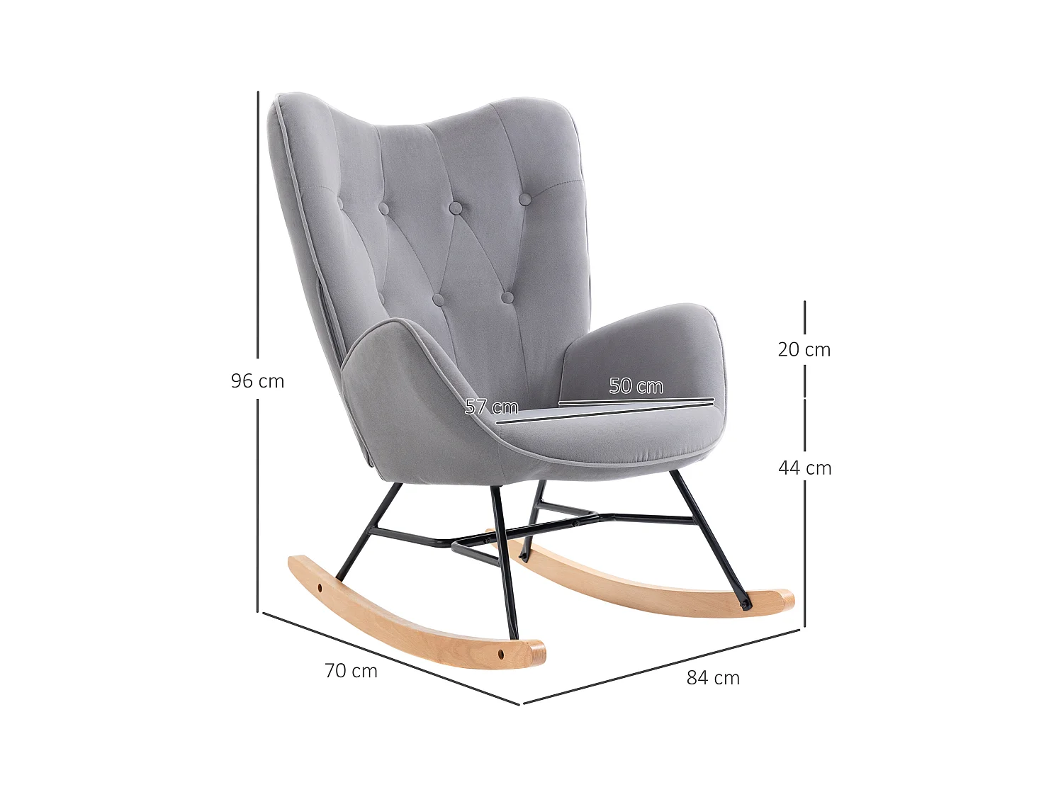 Fauteuil à bascule oreilles rocking chair grand confort accoudoirs assise dossier garnissage mousse haute densité aspect velours gris