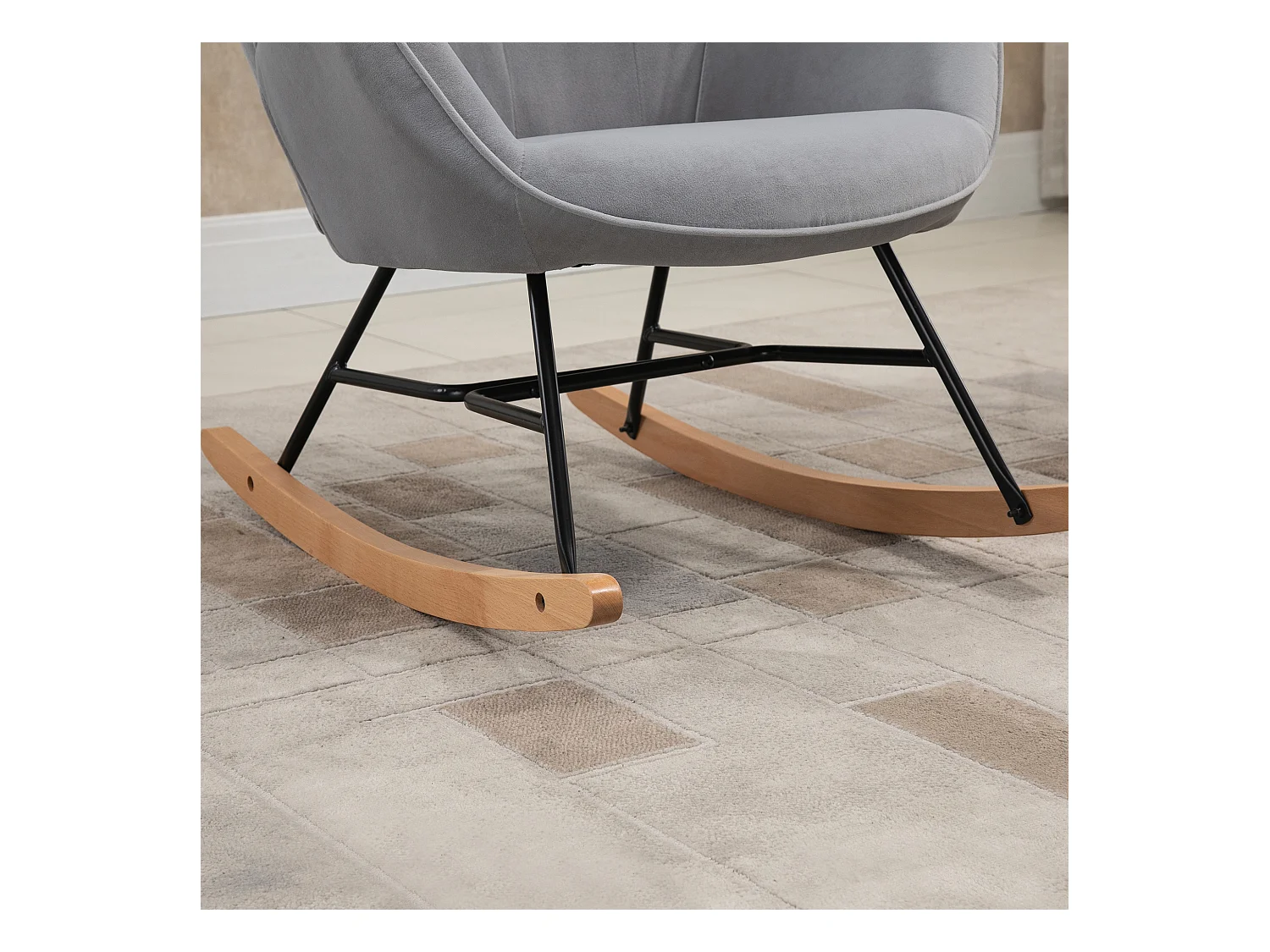 Fauteuil à bascule oreilles rocking chair grand confort accoudoirs assise dossier garnissage mousse haute densité aspect velours gris