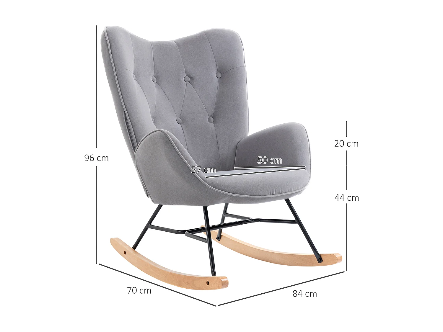 Fauteuil à bascule oreilles rocking chair grand confort accoudoirs assise dossier garnissage mousse haute densité aspect velours gris