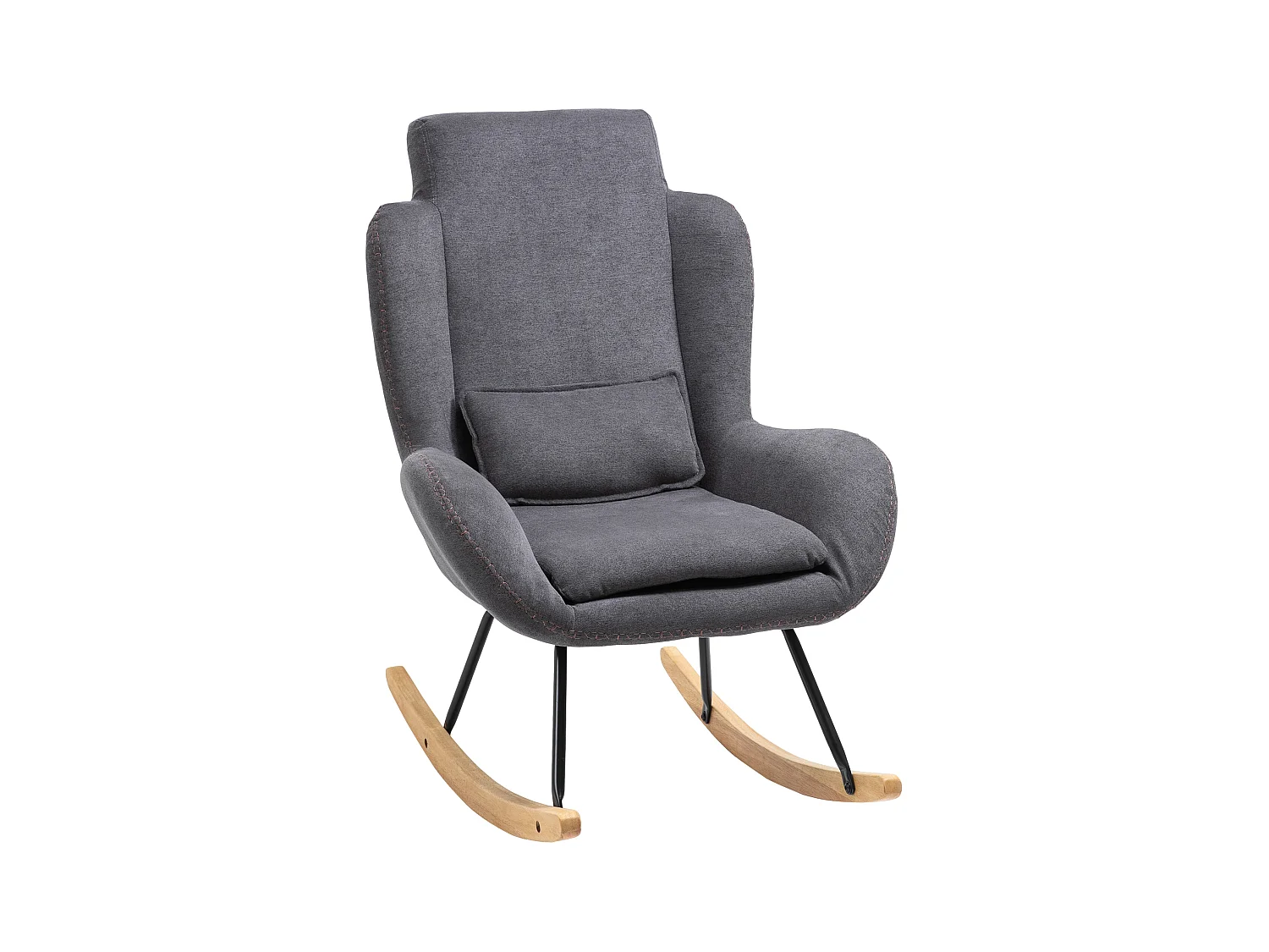 Fauteuil à bascule oreilles rocking chair grand confort accoudoirs assise dossier garnissage mousse haute densité lin gris