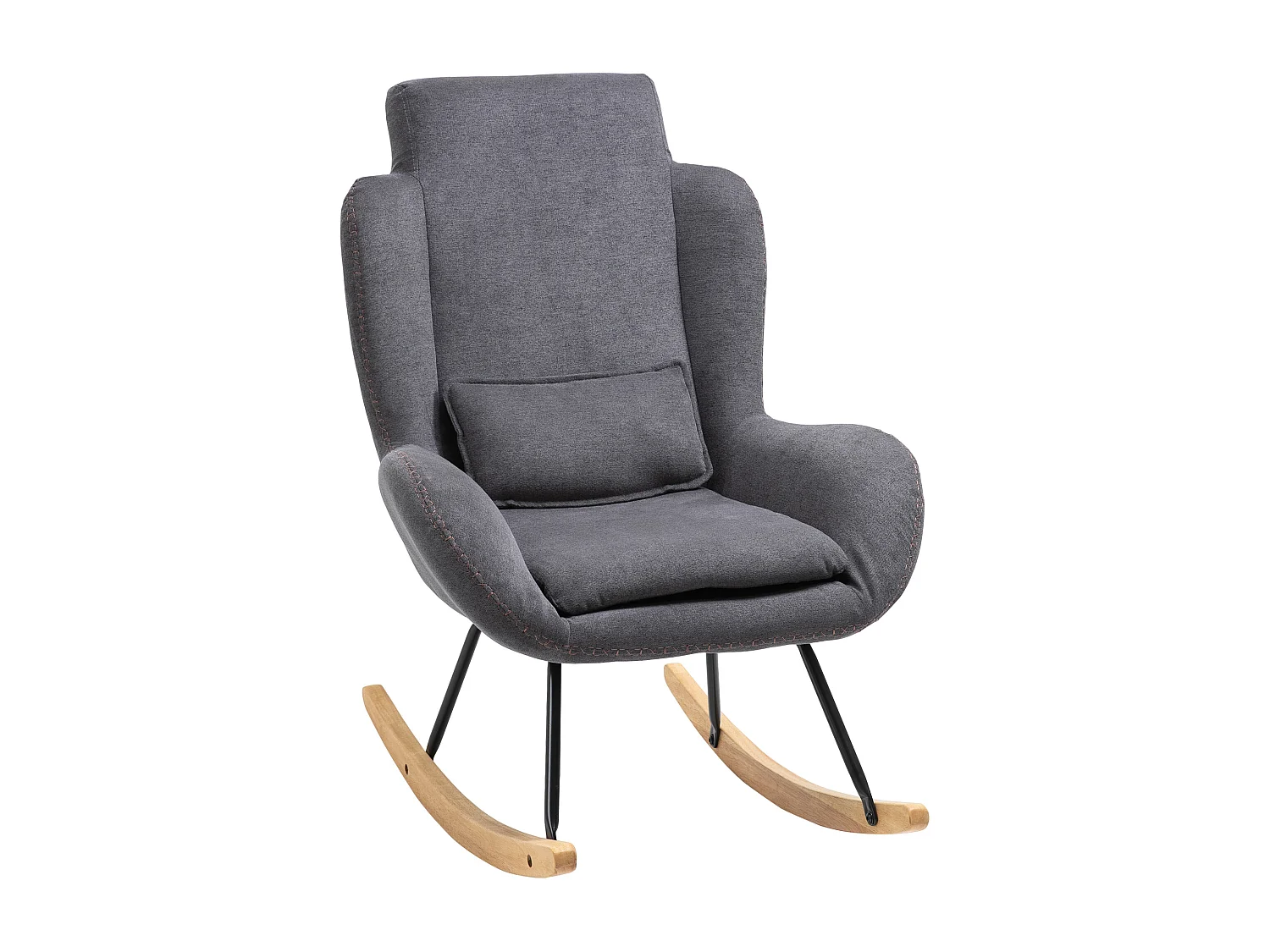 Fauteuil à bascule oreilles rocking chair grand confort accoudoirs assise dossier garnissage mousse haute densité lin gris