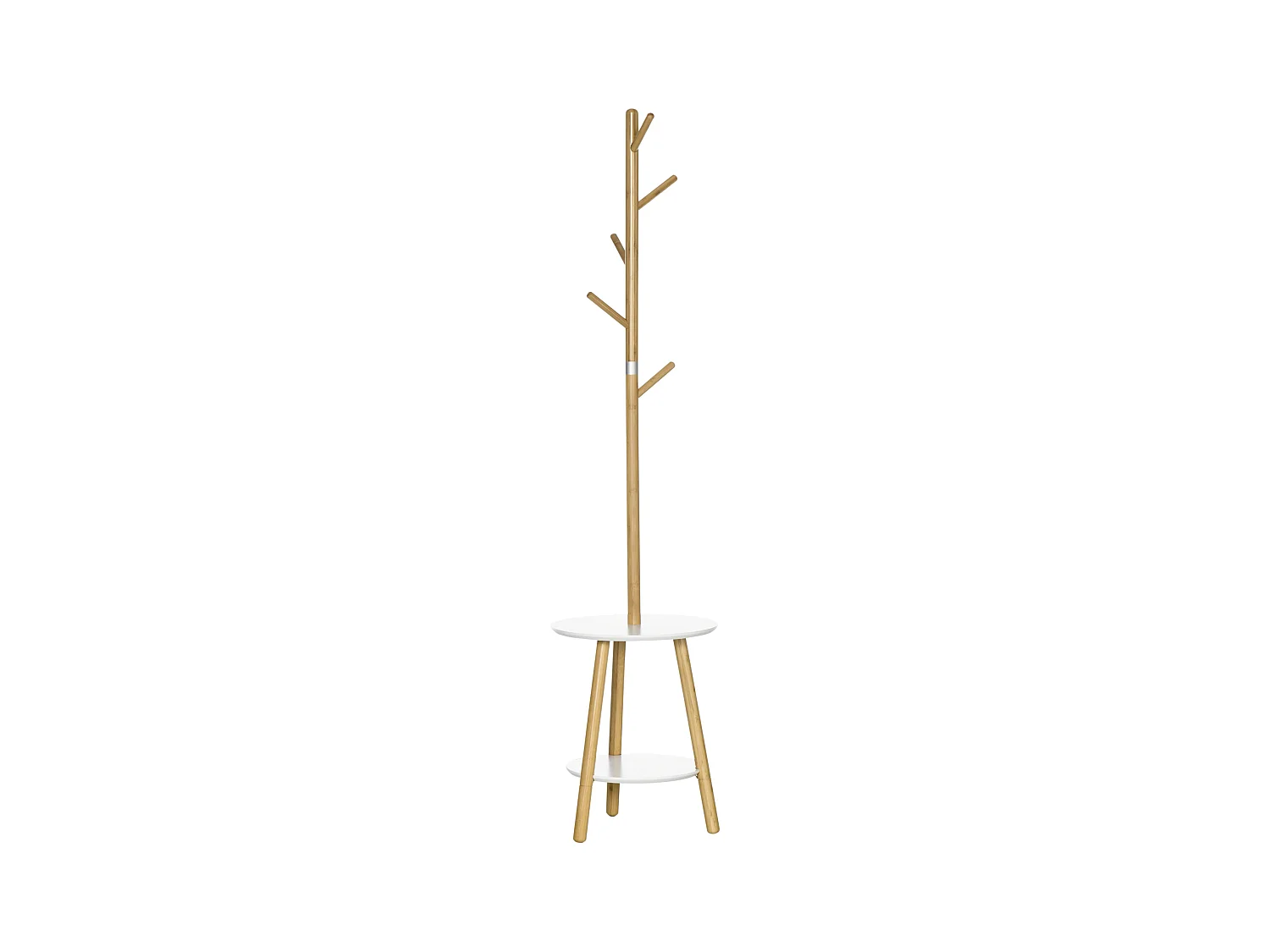 Porte-manteau design scandinave branches 5 patères 2 étagères MDF blanc bois bambou verni