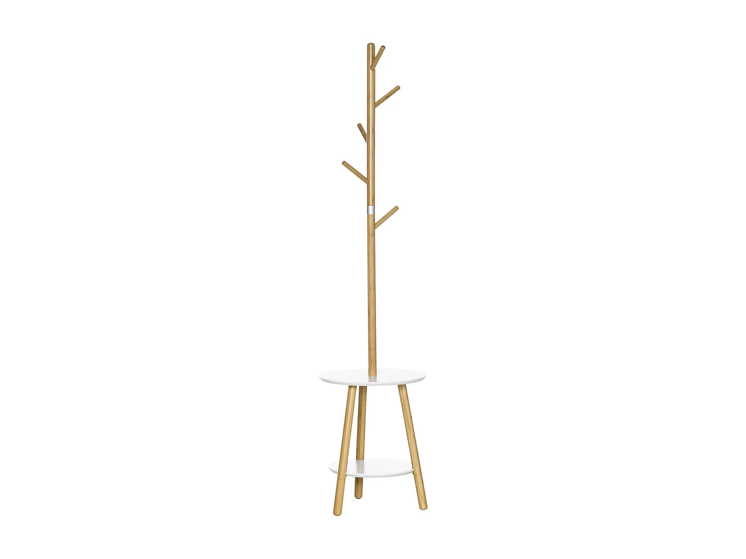 Porte-manteau design scandinave branches 5 patères 2 étagères MDF blanc bois bambou verni
