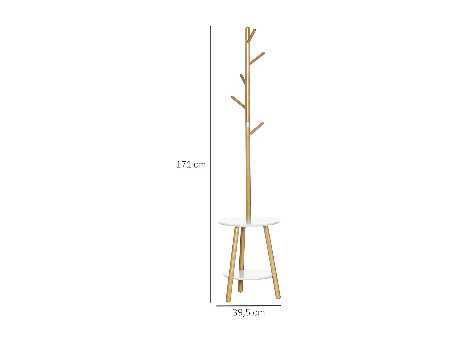 Porte-manteau design scandinave branches 5 patères 2 étagères MDF blanc bois bambou verni