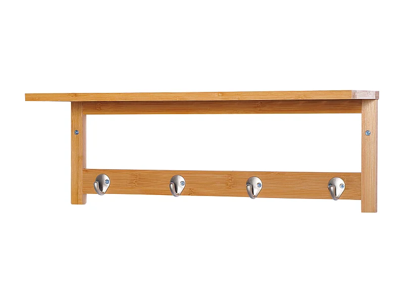 Porte-manteau mural penderie murale étagère 50L x 16l x 17,5H cm 4 patères kit fixation fourni bambou naturel