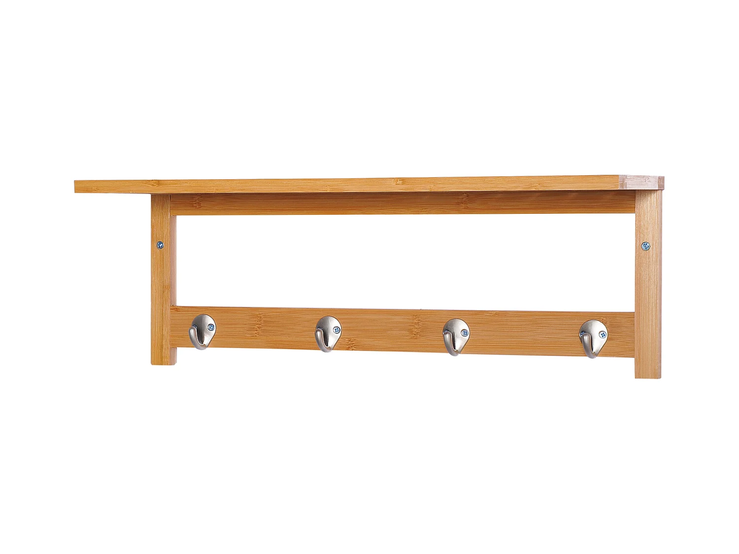 Porte-manteau mural penderie murale étagère 50L x 16l x 17,5H cm 4 patères kit fixation fourni bambou naturel