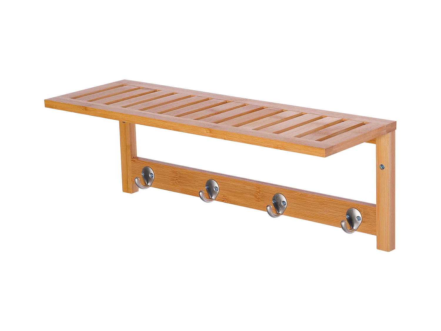 Porte-manteau mural penderie murale étagère 50L x 16l x 17,5H cm 4 patères kit fixation fourni bambou naturel