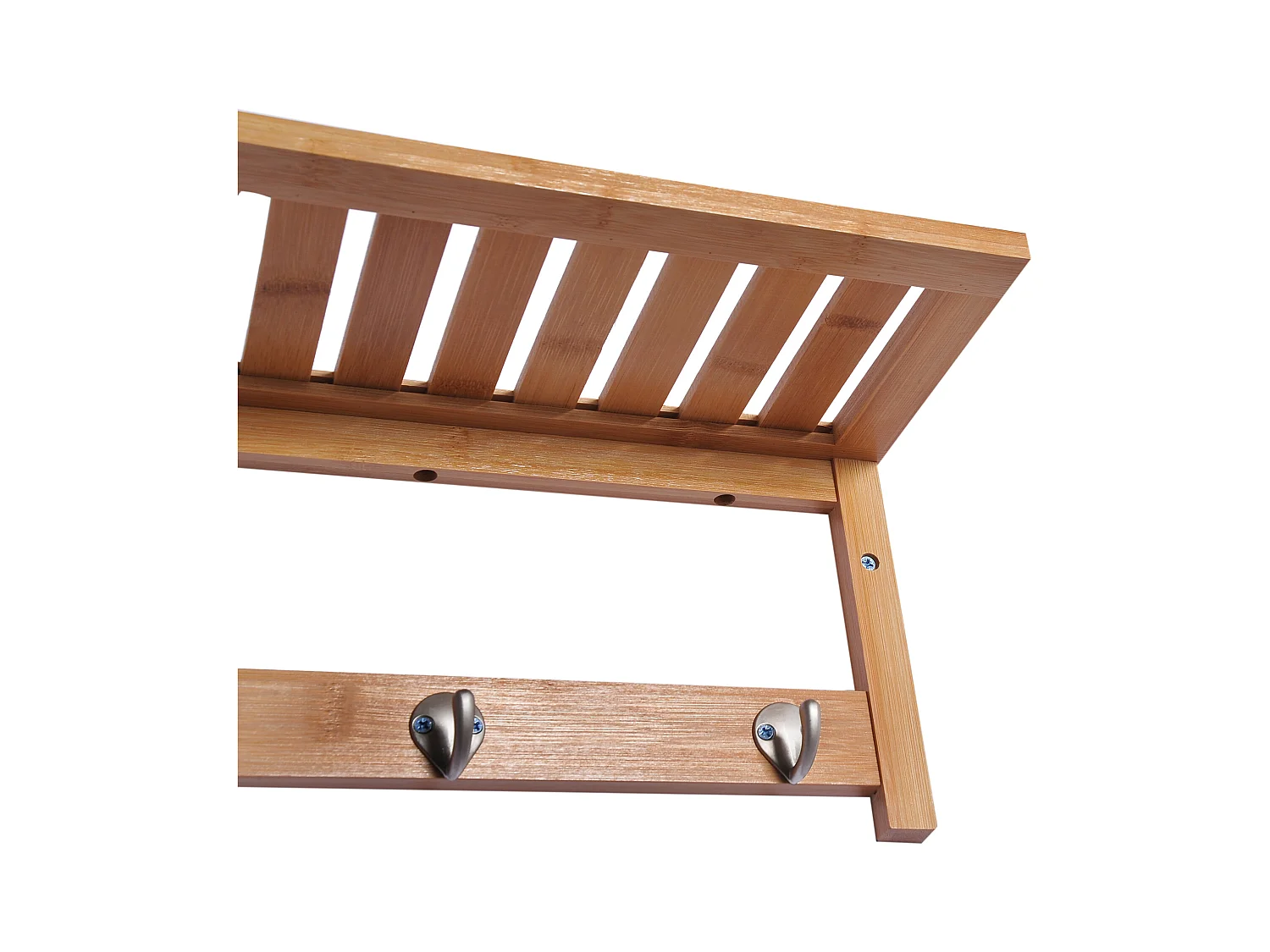 Porte-manteau mural penderie murale étagère 50L x 16l x 17,5H cm 4 patères kit fixation fourni bambou naturel