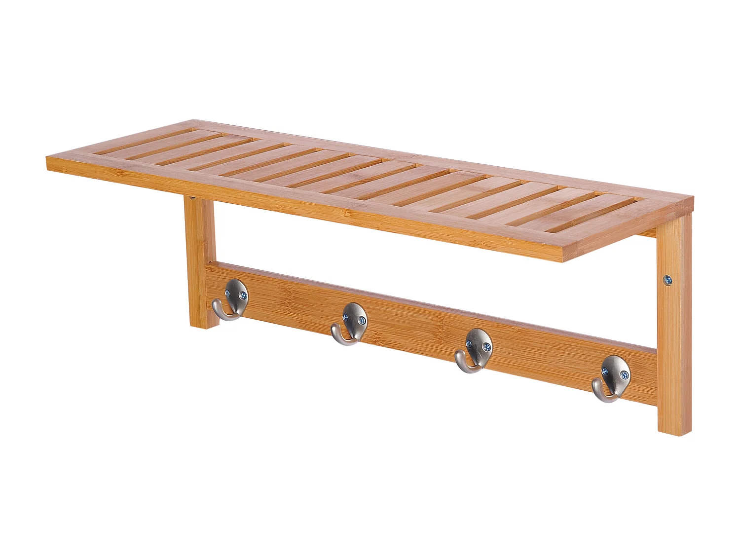 Porte-manteau mural penderie murale étagère 50L x 16l x 17,5H cm 4 patères kit fixation fourni bambou naturel