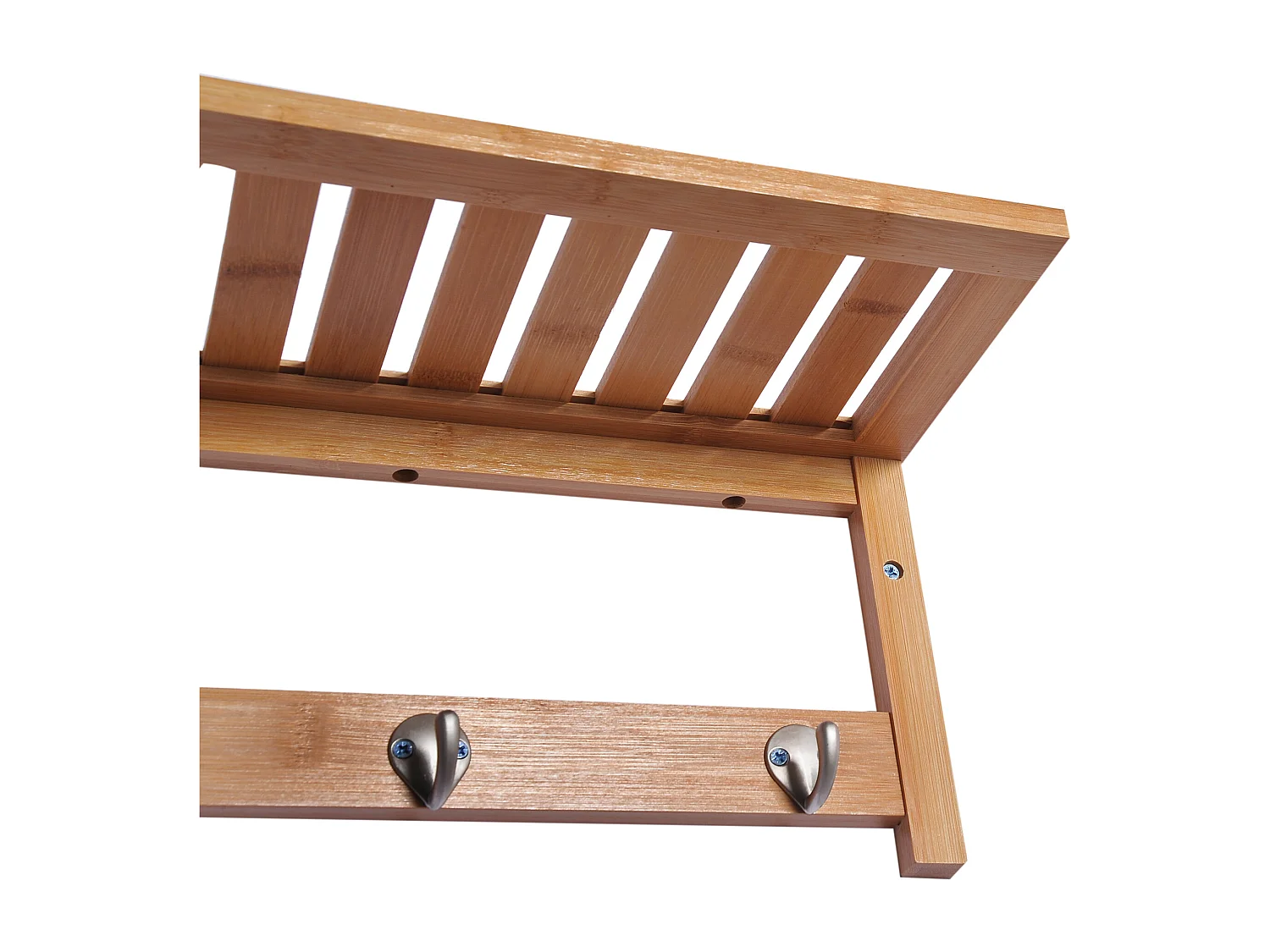 Porte-manteau mural penderie murale étagère 50L x 16l x 17,5H cm 4 patères kit fixation fourni bambou naturel