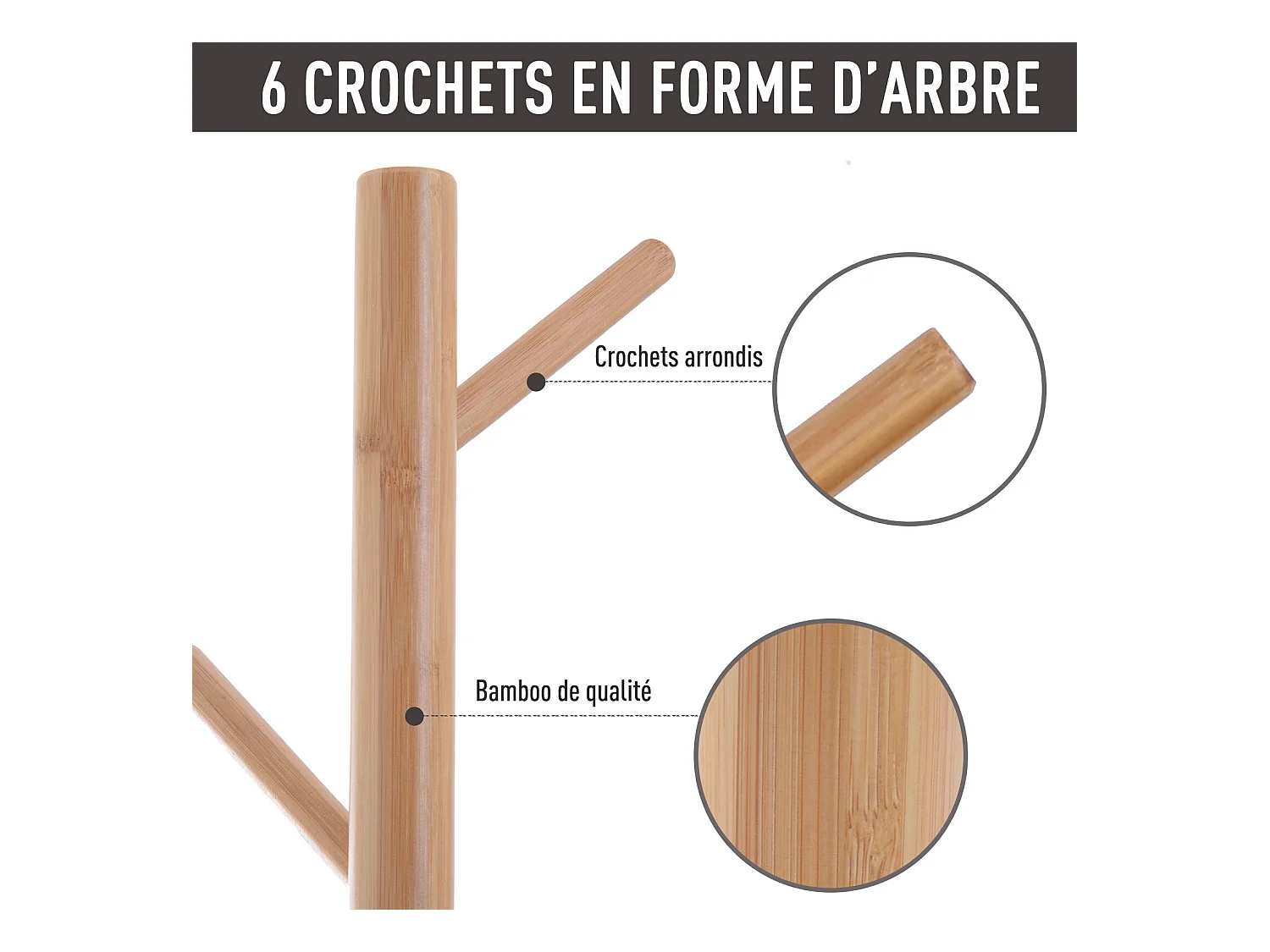 HOMCOM Meuble rangement porte-manteaux 2 en 1 design contemporain cosy dim. 40L x 30l x 180H cm MDF blanc bois massif bambou