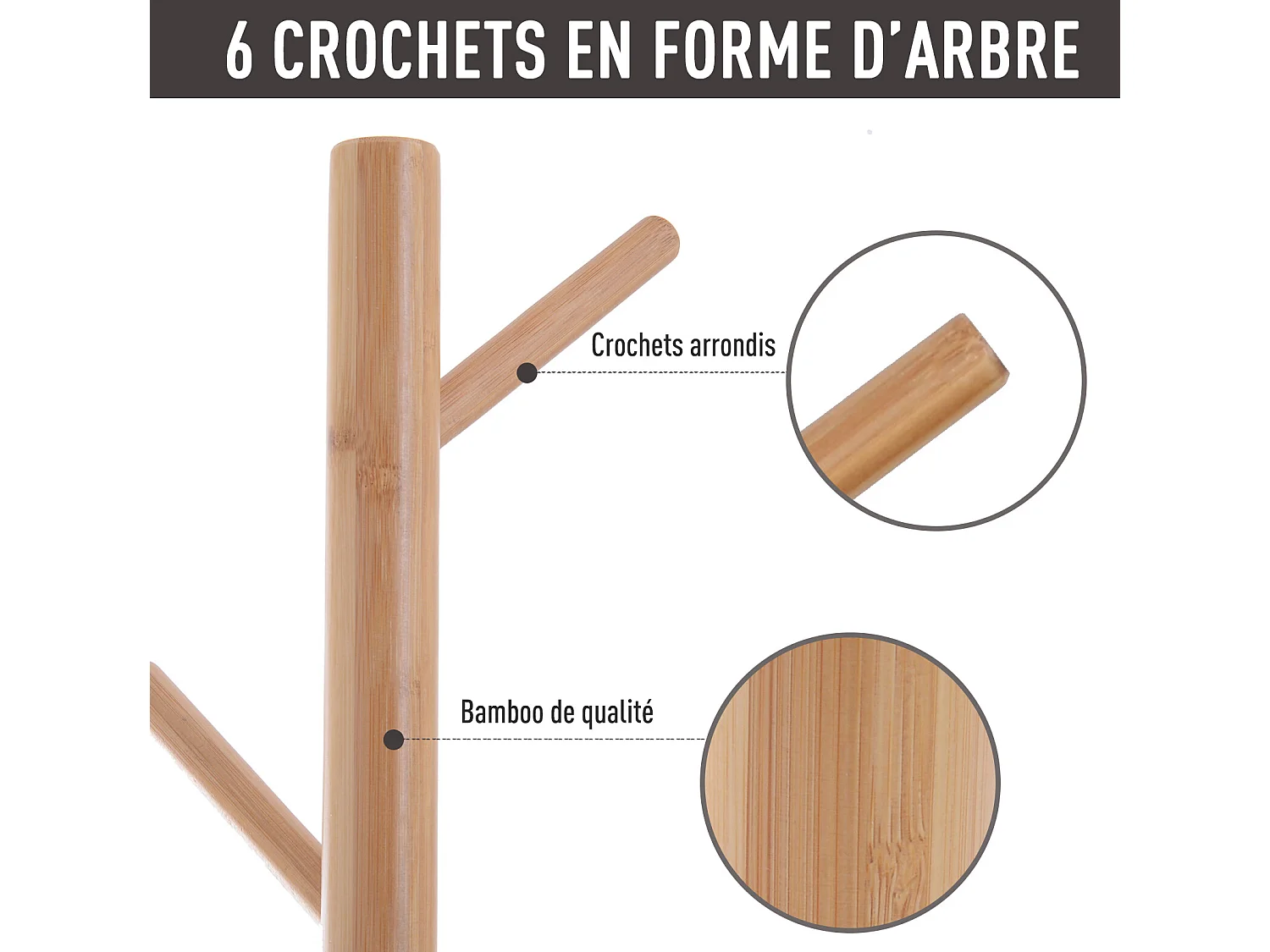 HOMCOM Meuble rangement porte-manteaux 2 en 1 design contemporain cosy dim. 40L x 30l x 180H cm MDF blanc bois massif bambou