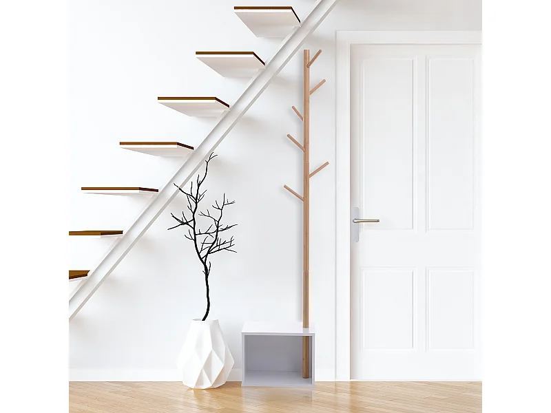 Kapstok Kast Opbergruimte 2 in 1 Design Hedendaags Wit Bamboe 40x30x180 cm