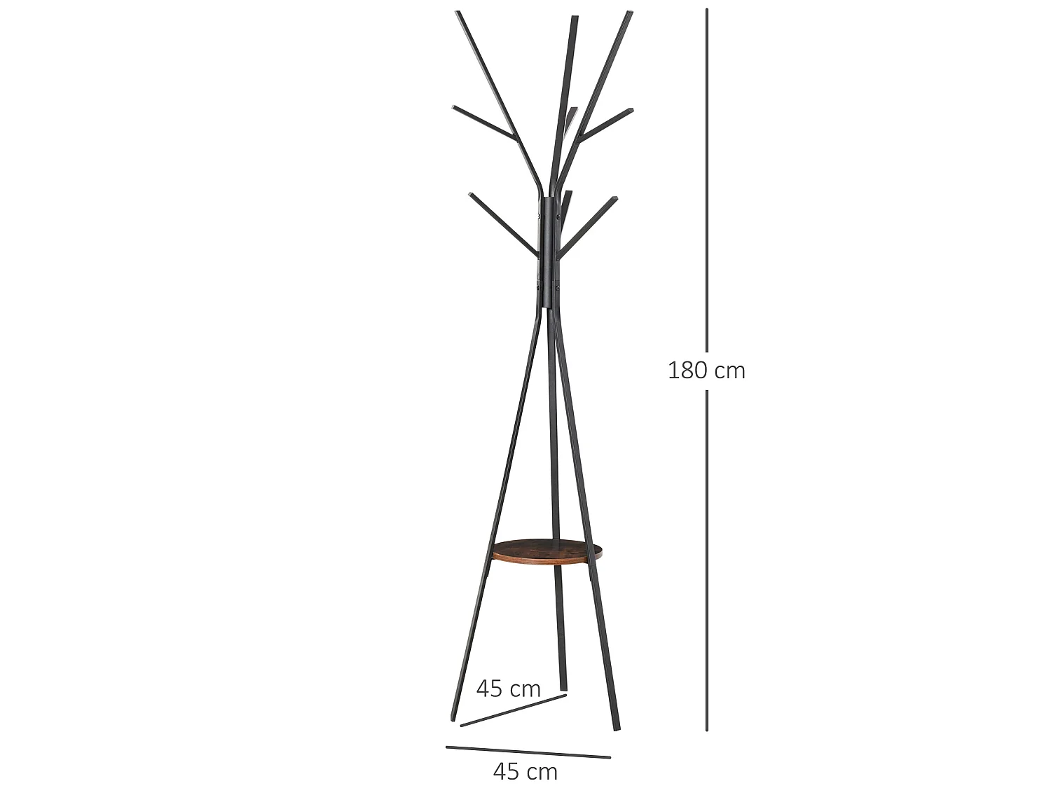 HOMCOM Porte-manteau trépied design contemporain branches étagère + 9 patères dim. 45L x 45l x 180H cm métal marron
