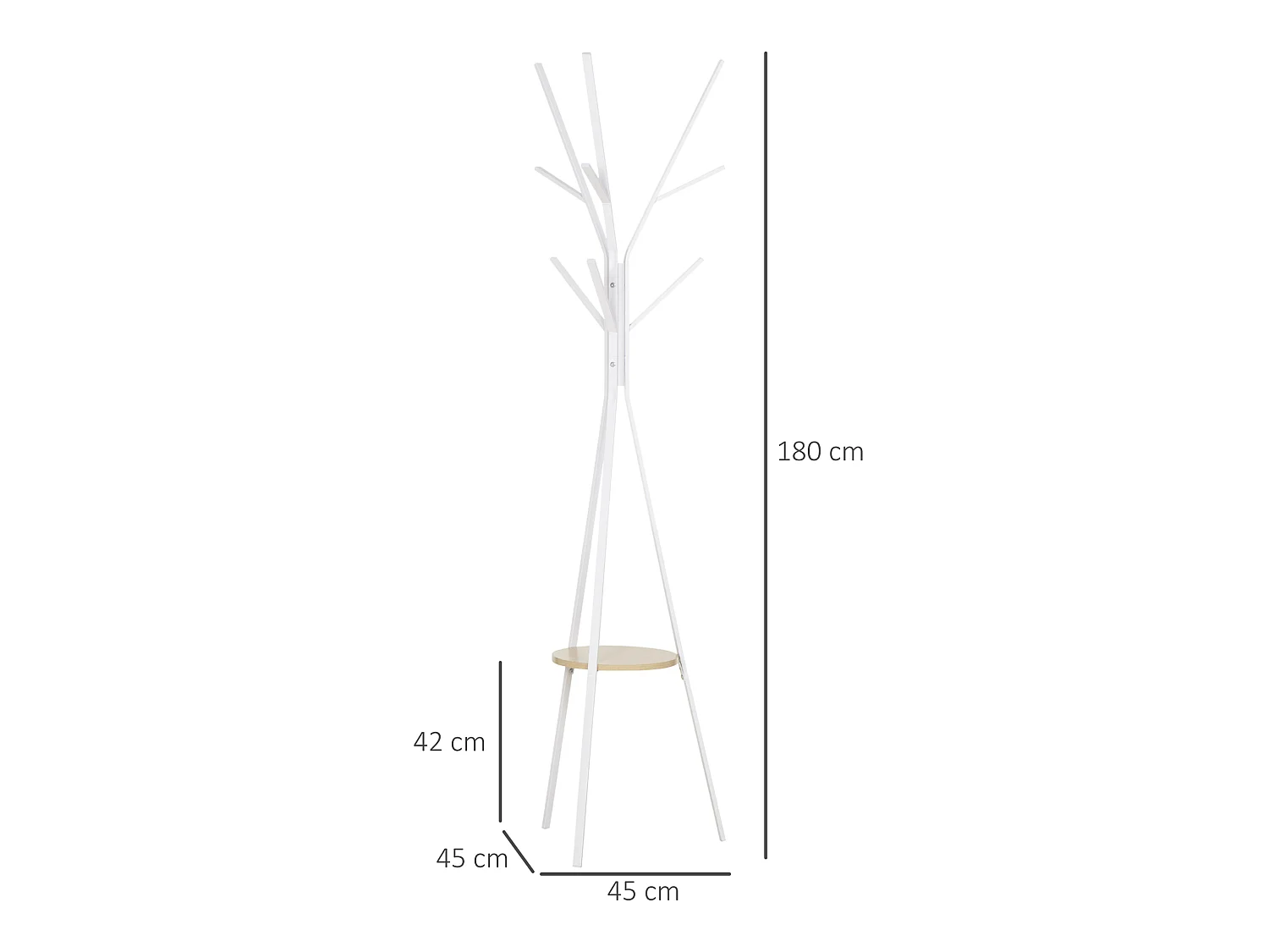 HOMCOM Porte-manteau trépied design contemporain branches étagère + 9 patères dim. 45L x 45l x 180H cm métal gris clair