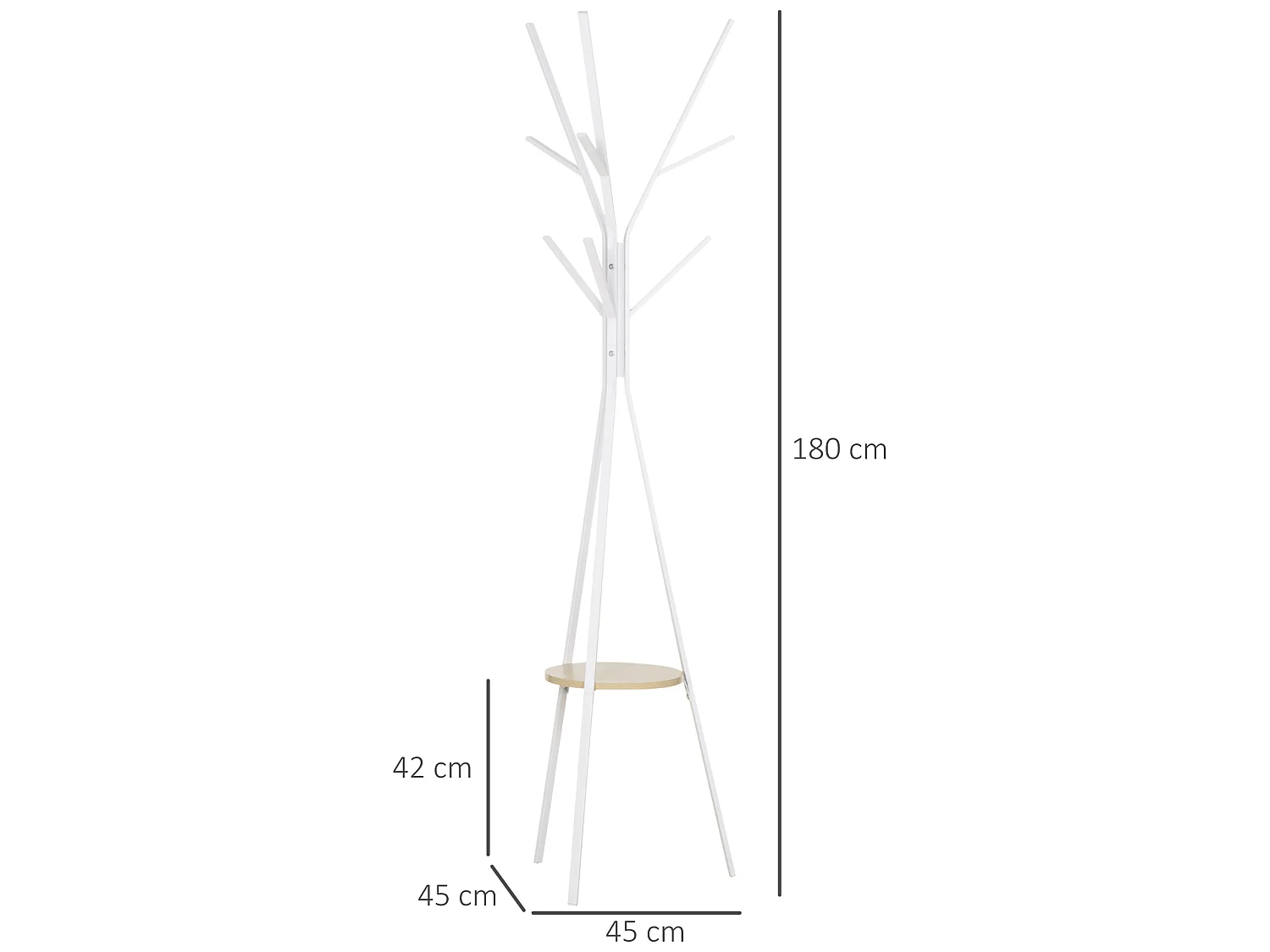 HOMCOM Porte-manteau trépied design contemporain branches étagère + 9 patères dim. 45L x 45l x 180H cm métal gris clair