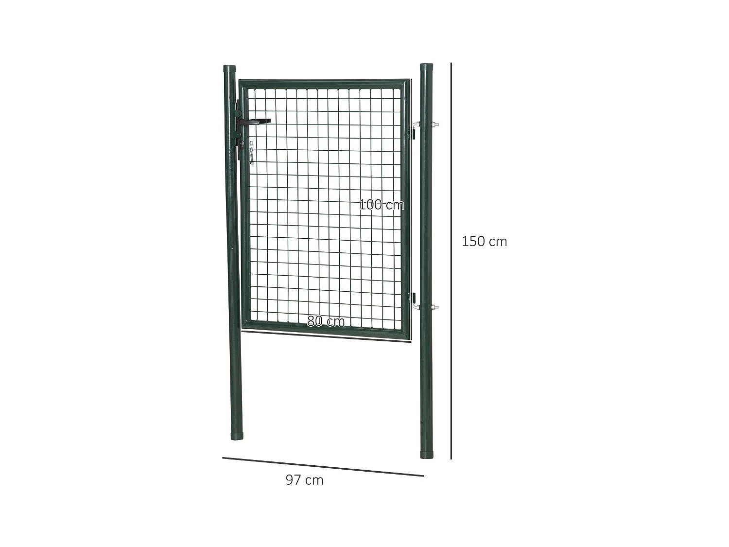 Portillon grillagé dim. 97L x 150H cm - gâche réversible, serrure encastrée, 3 clés - acier vert