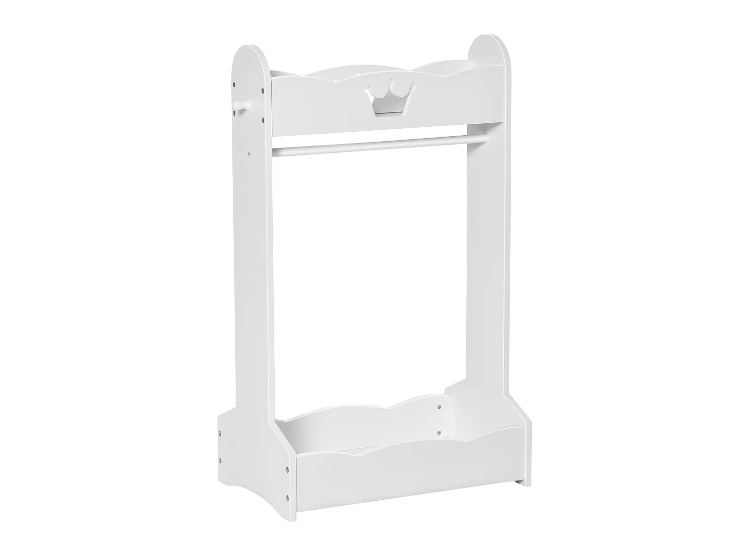 Portant enfant - penderie enfant - design couronne - 2 étagères de rangement, patère - dim. 63L x 37l x 103H cm - MDF pin blanc