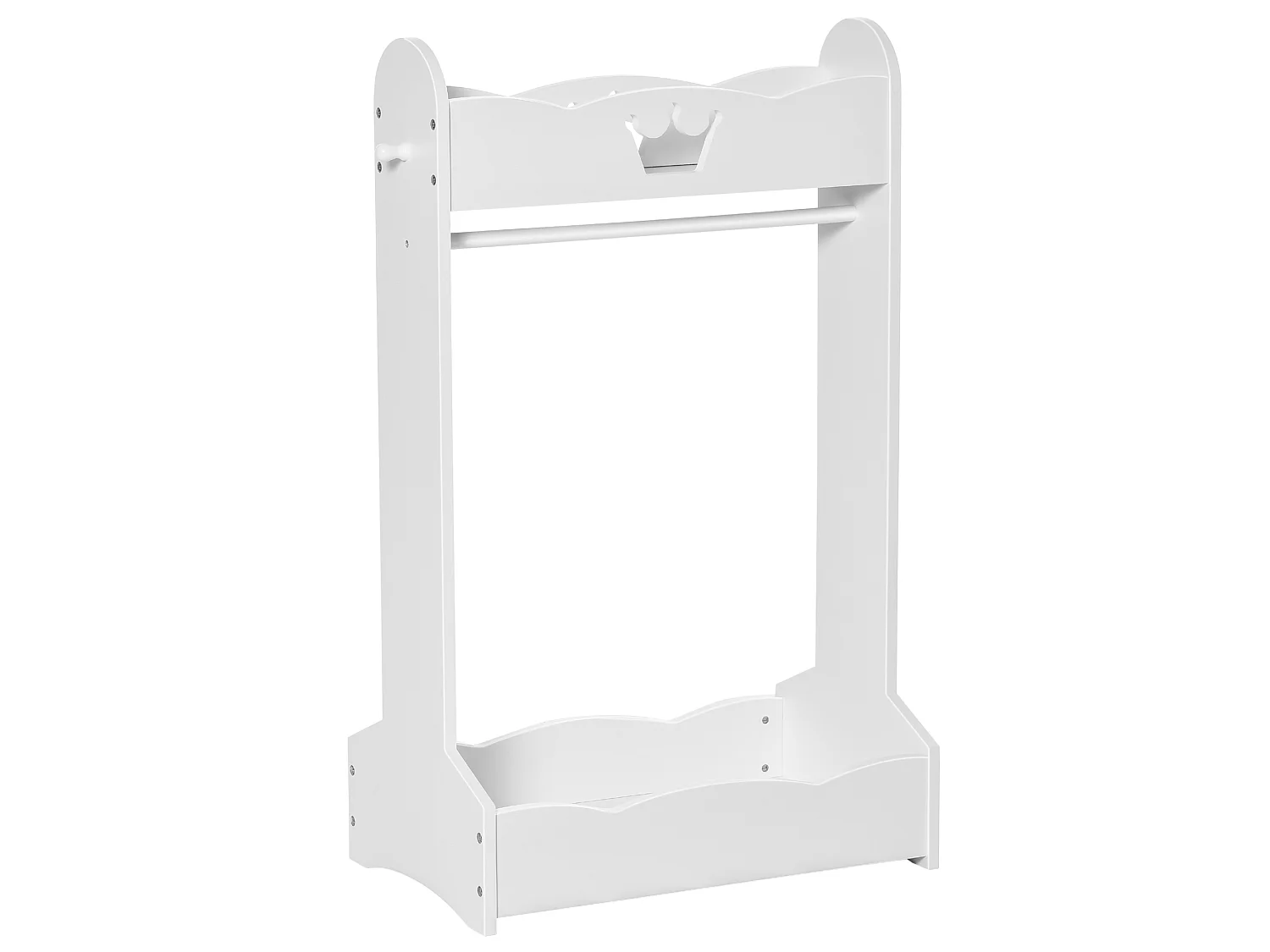 Portant enfant - penderie enfant - design couronne - 2 étagères de rangement, patère - dim. 63L x 37l x 103H cm - MDF pin blanc
