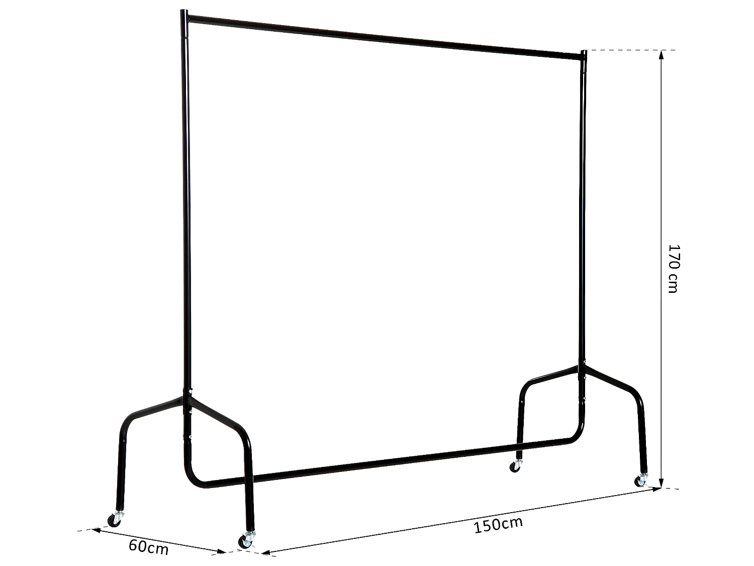 Portant tringle à vêtements acier charge max. 140 Kg dim. 150L x 60l x 170H cm noir