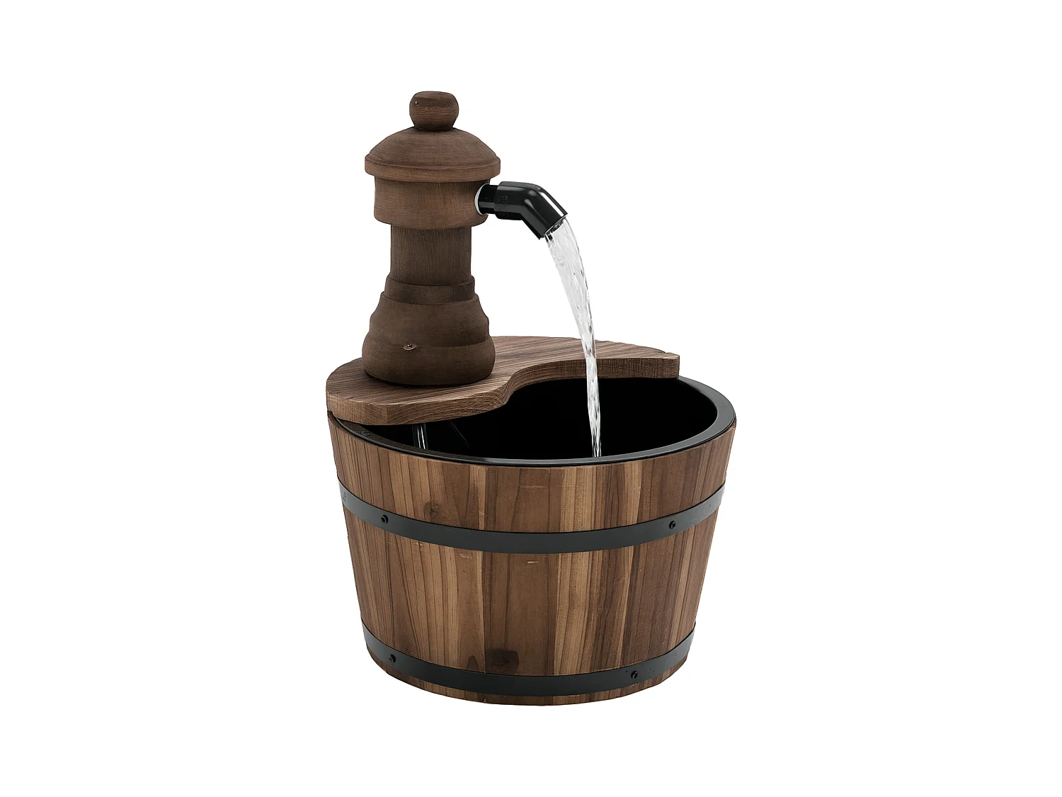 Fontaine de jardin tonneau pompe à eau submersible incluse Ø 27 x 37H cm bois de pin marron