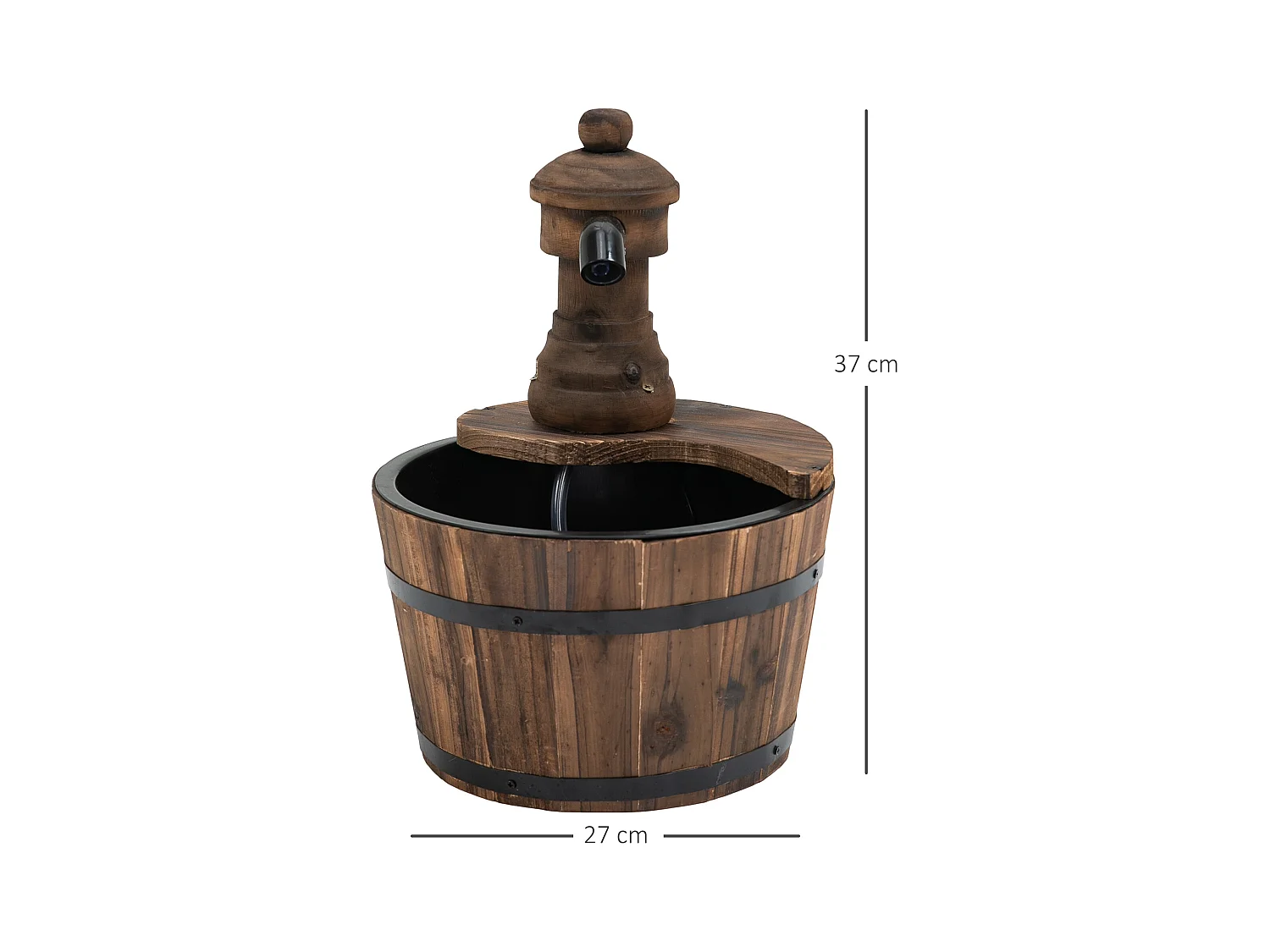 Fontaine de jardin tonneau pompe à eau submersible incluse Ø 27 x 37H cm bois de pin marron