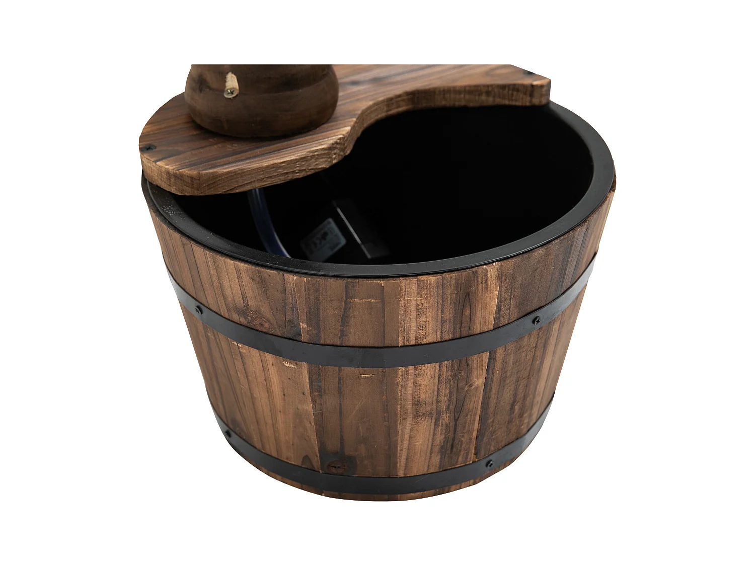 Fontaine de jardin tonneau pompe à eau submersible incluse Ø 27 x 37H cm bois de pin marron