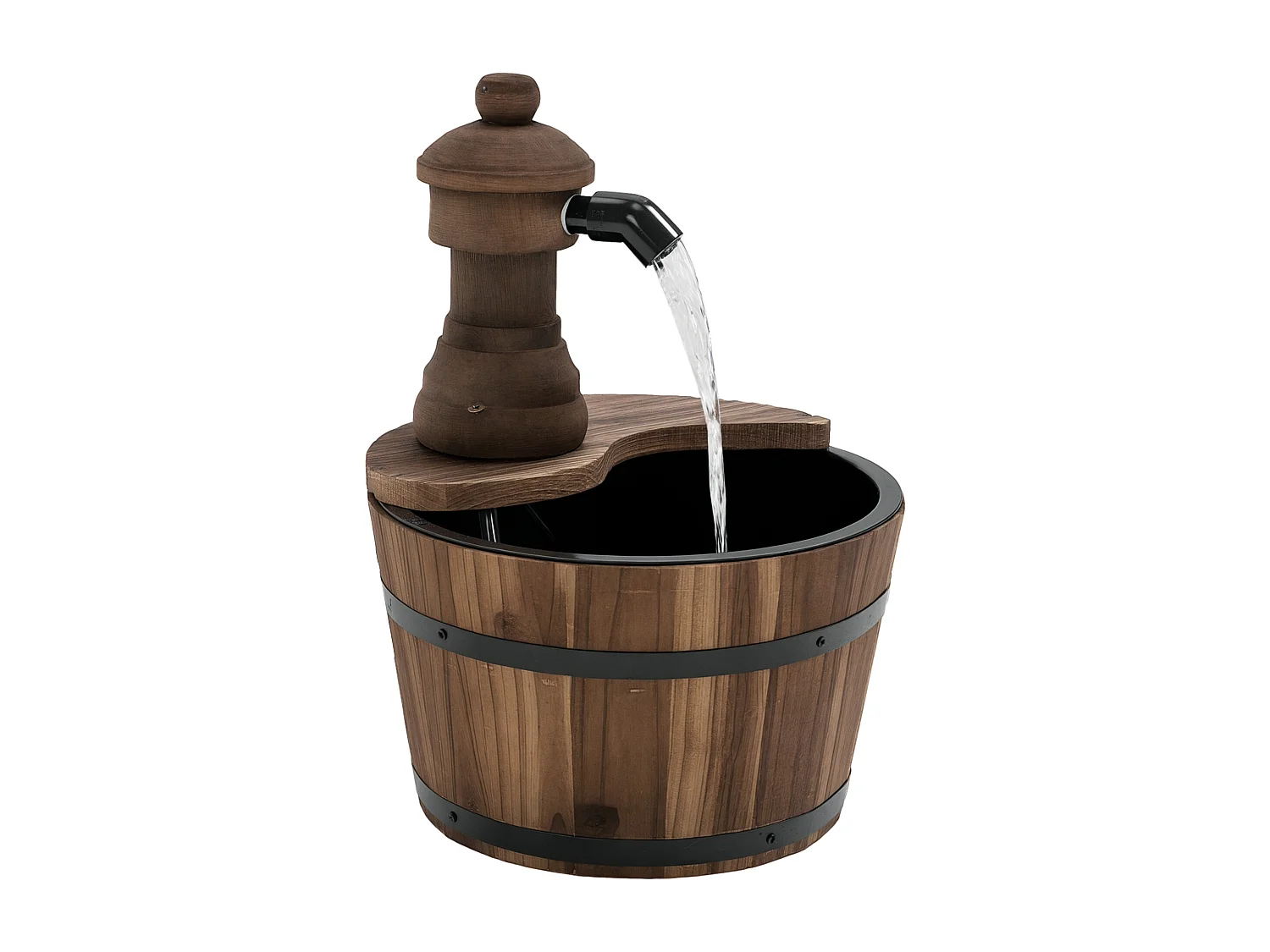Fontaine de jardin tonneau pompe à eau submersible incluse Ø 27 x 37H cm bois de pin marron