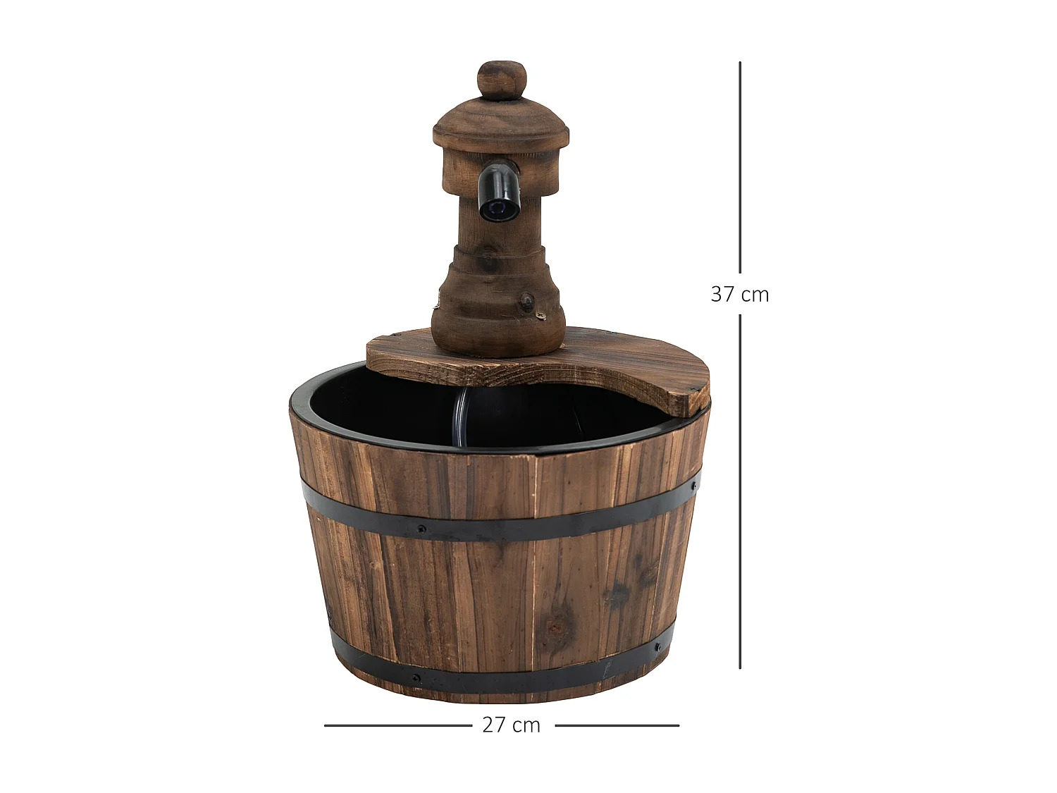 Fontaine de jardin tonneau pompe à eau submersible incluse Ø 27 x 37H cm bois de pin marron
